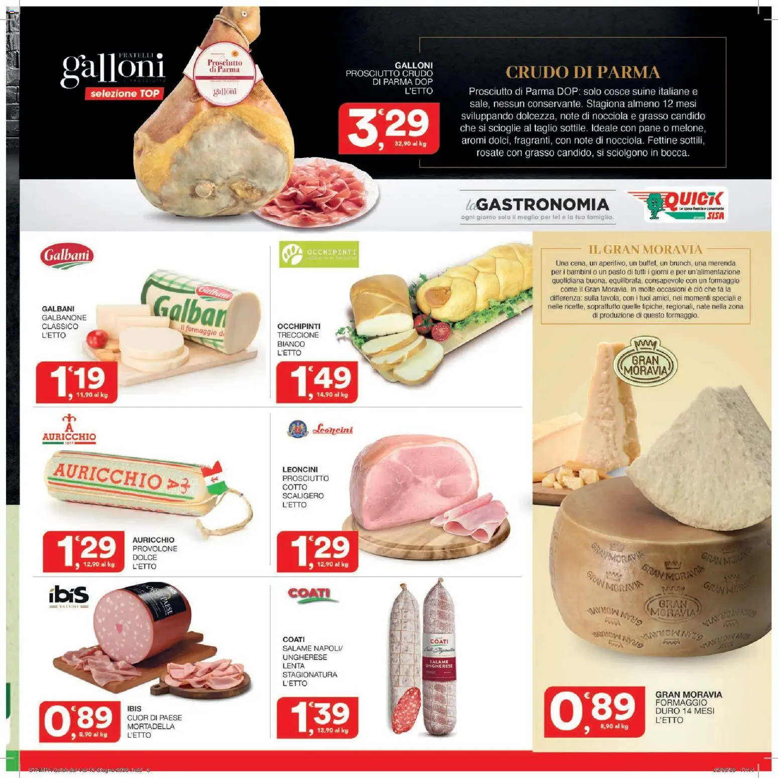 Volantino SISA del 04.06.2026 | Pagina: 3 | Prodotti: Provolone, Prosciutto di Parma, Pane, Top