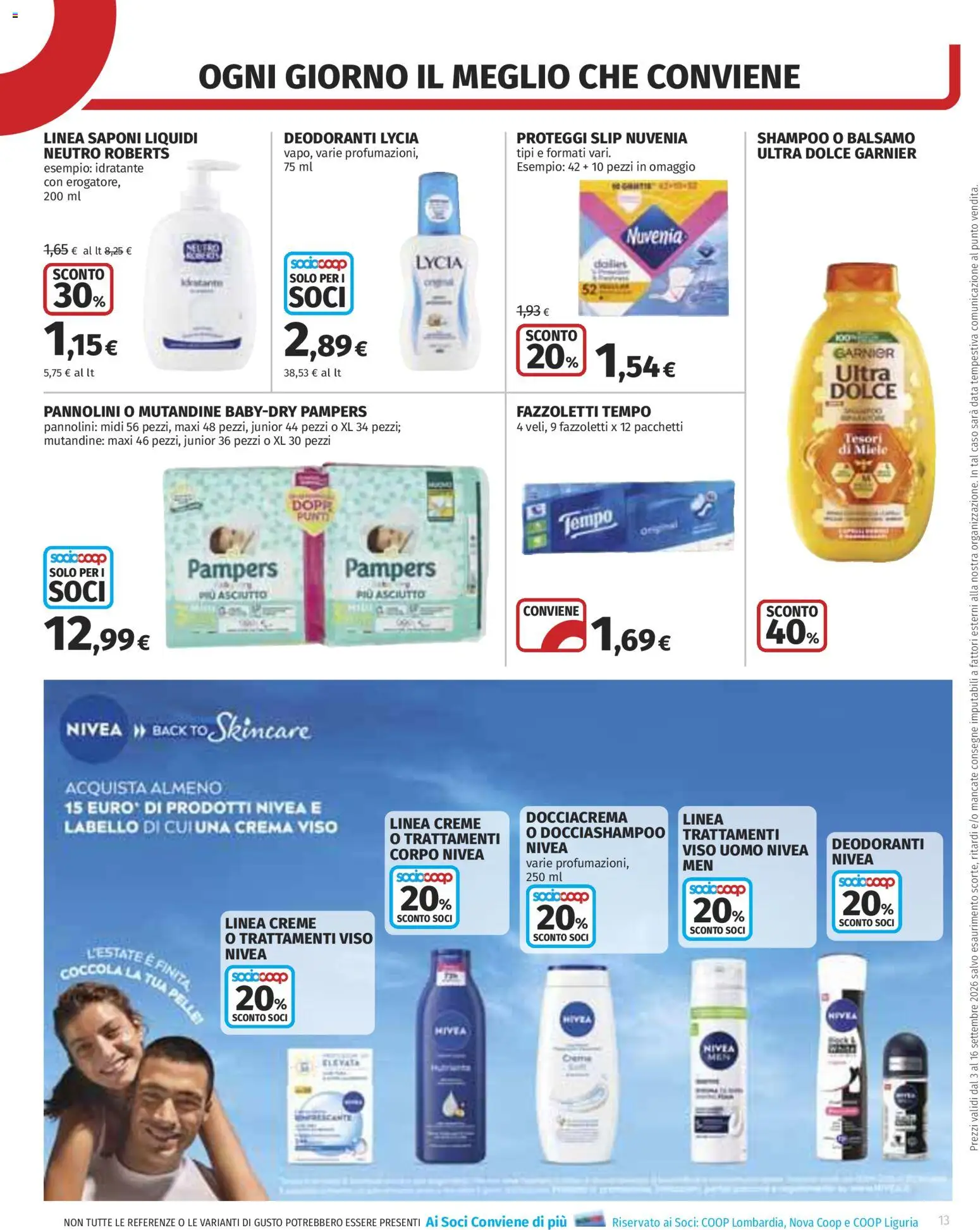 Volantino COOP del 03/09/2026 | Pagina: 13 | Prodotti: Shampoo, Balsamo, Fazzoletti, Slip
