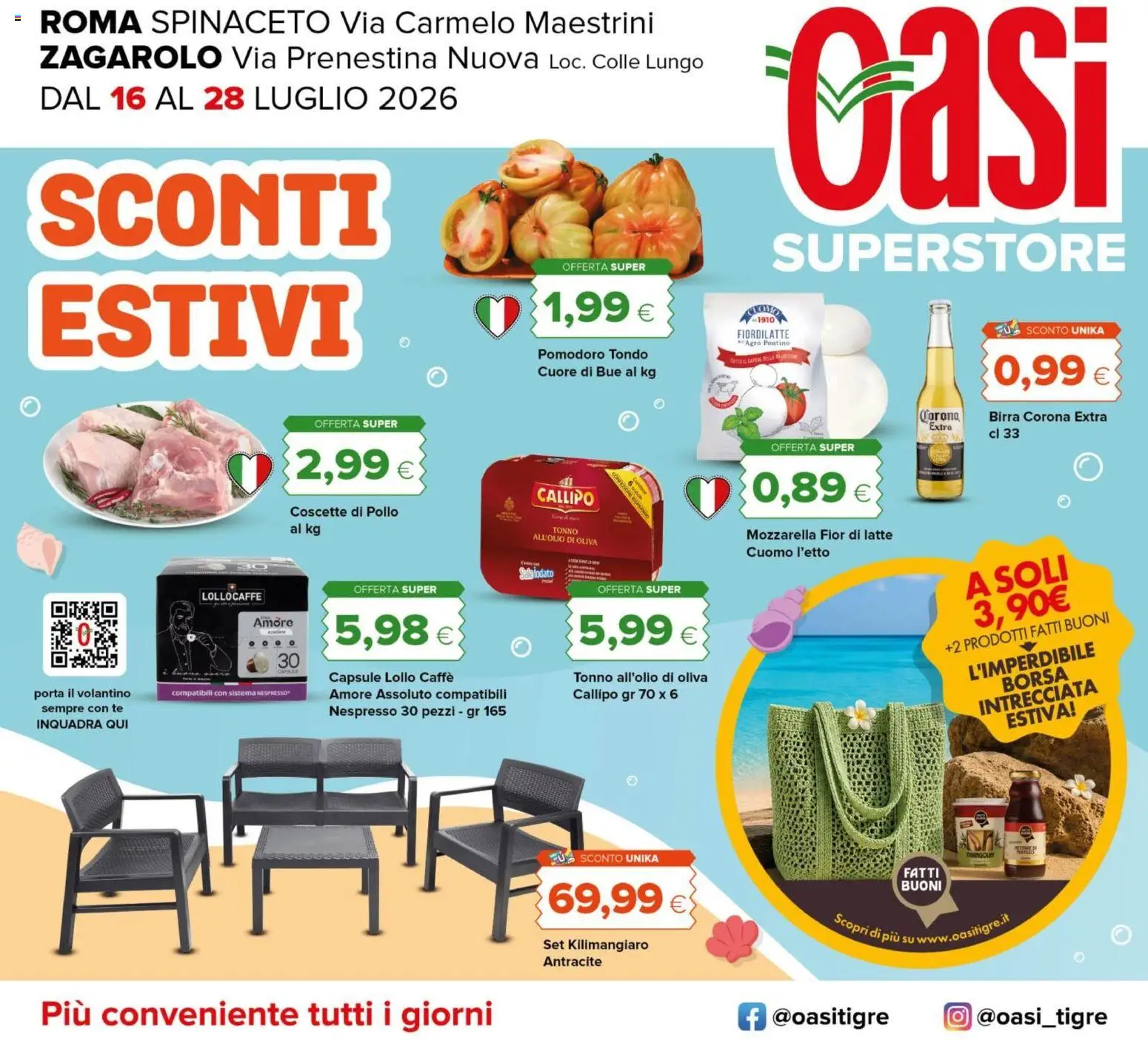 Volantino Oasi del 16/07/2026 | Pagina: 1 | Prodotti: Caffè, Pollo, Mozzarella, Tonno