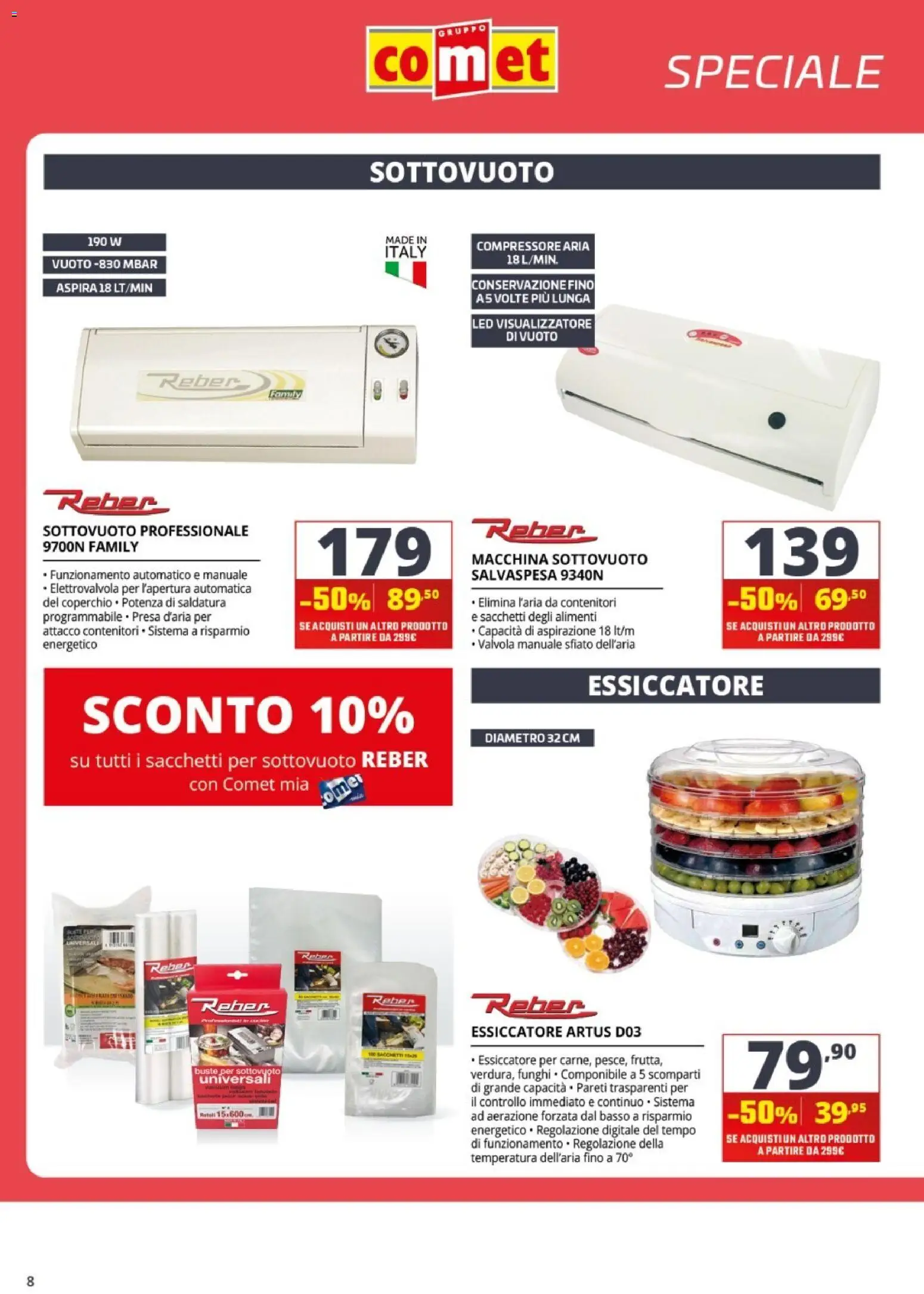 Volantino Comet del 24/09/2026 | Pagina: 8 | Prodotti: Macchina sottovuoto, Compressore, Funghi, Basso