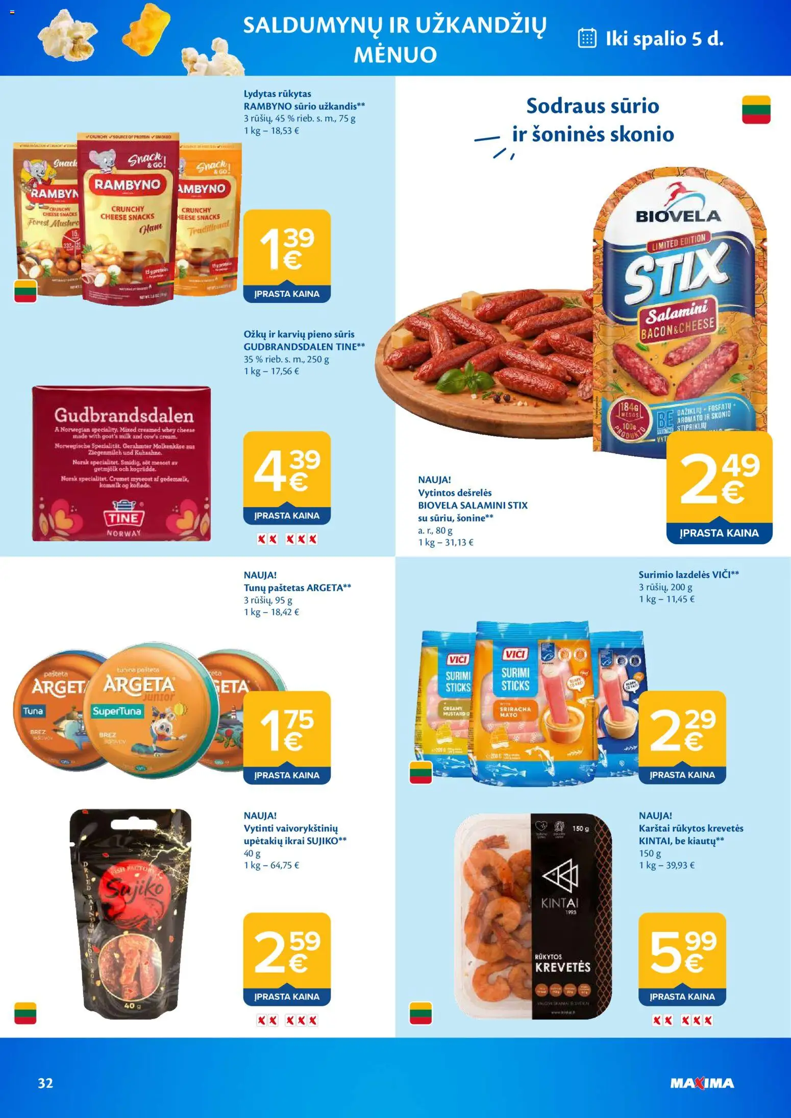 MAXIMA akcijos nuo 2026.09.08 | Puslapis: 32 | Prekių: Paštetas, Dešrelės, Surimi, Ikrai
