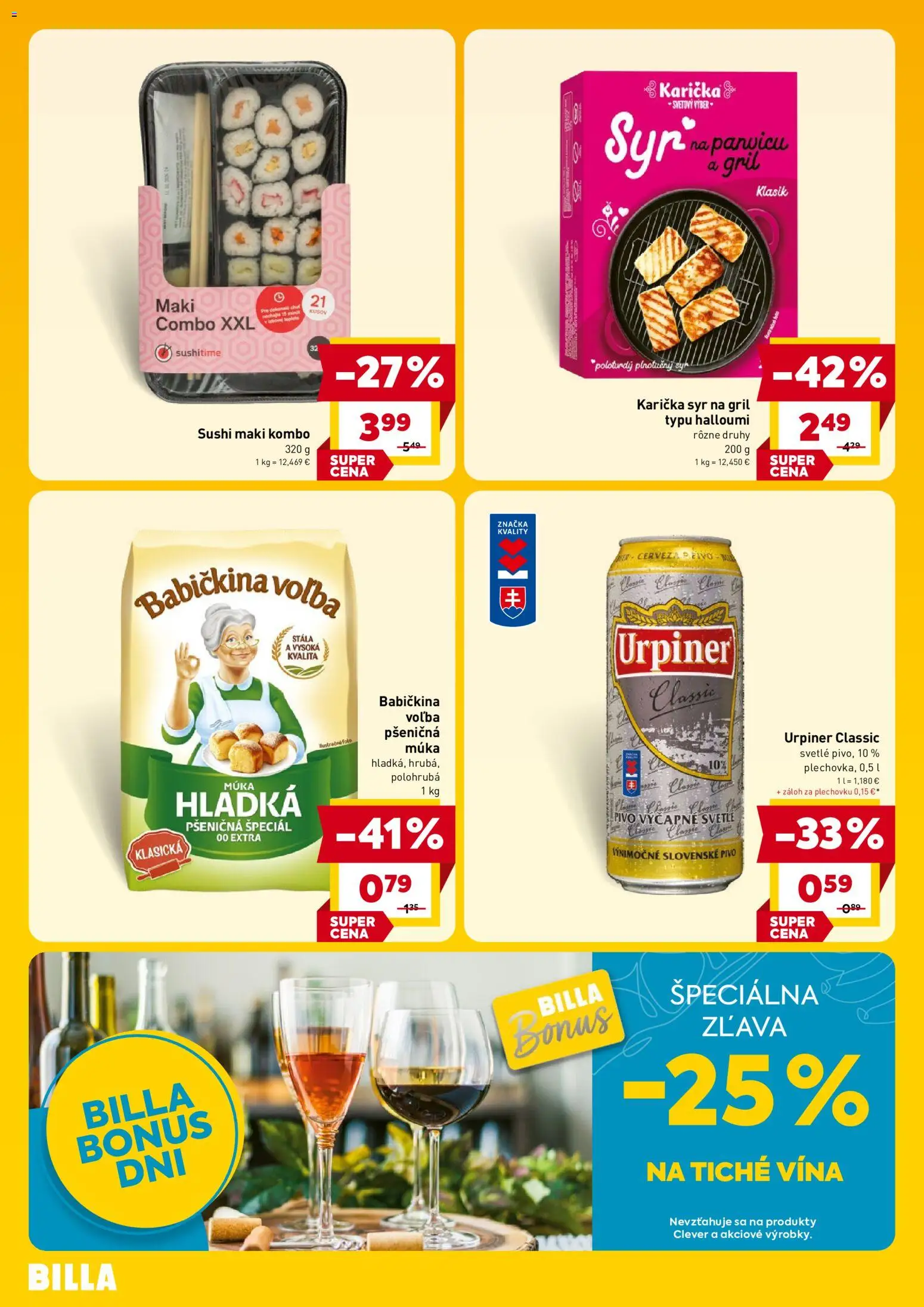 Nové Billa akcie – leták je platný od 29.07.2026 | Strana: 4 | Produkty: Gril, Syr, Urpiner