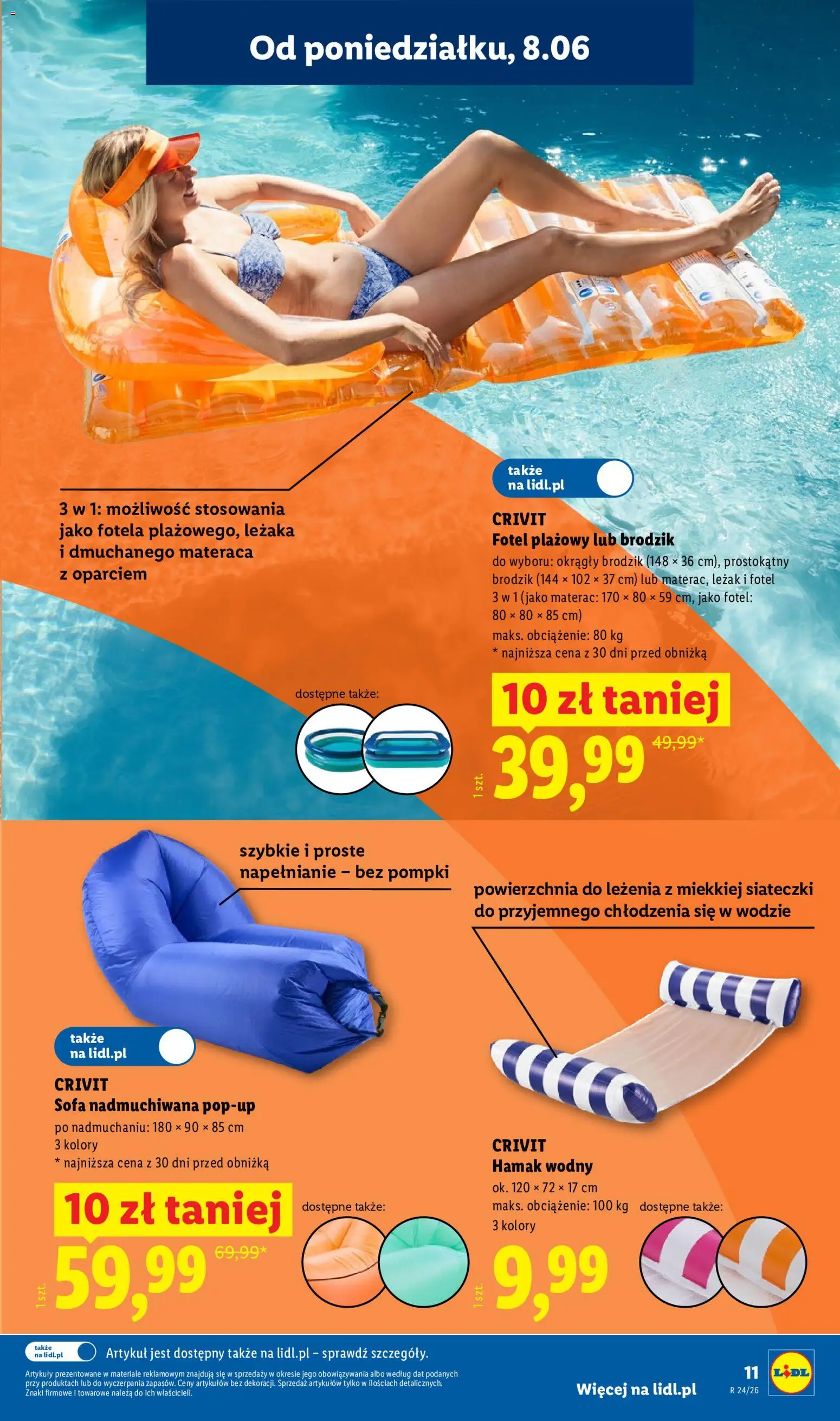 Lidl Katalog od 08.06.2026 | Strona: 11 | Produkty: Sofa, Fotel, Leżak, Hamak