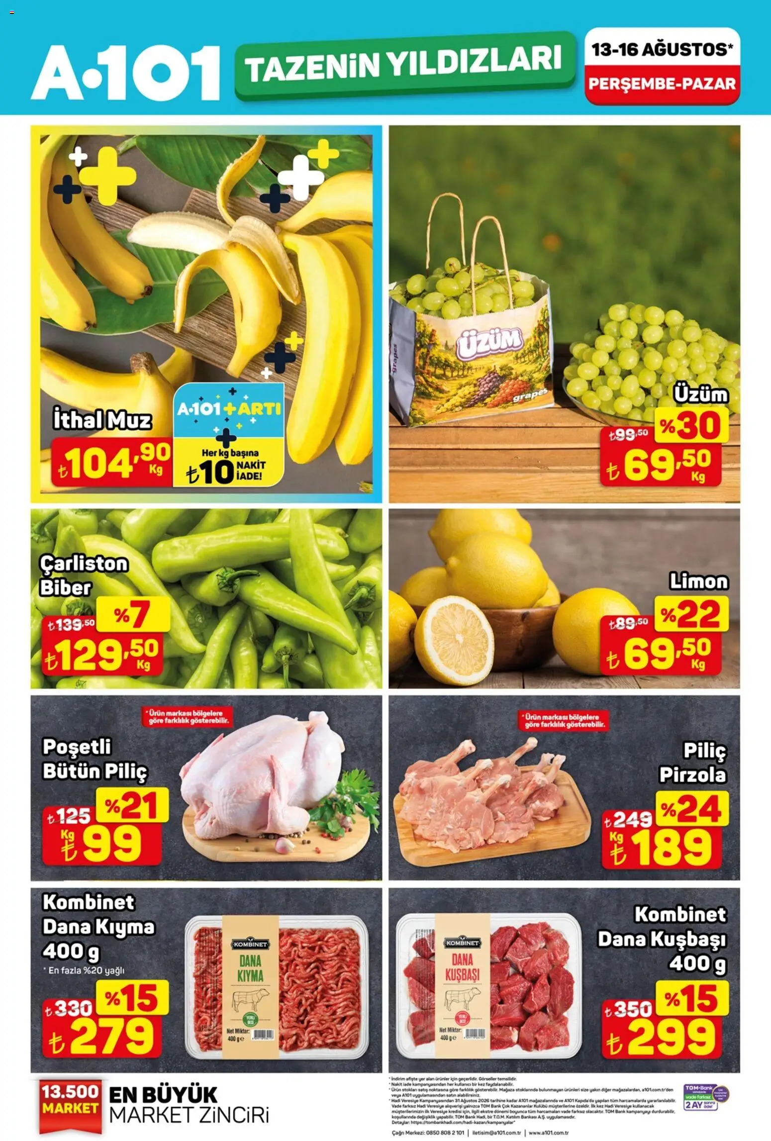A101 Katalog - 13 Ağustos 2026 tarihinden itibaren geçerlidir | Sayfa: 1 | Ürünler: Biber, Kıyma, Limon, Pirzola