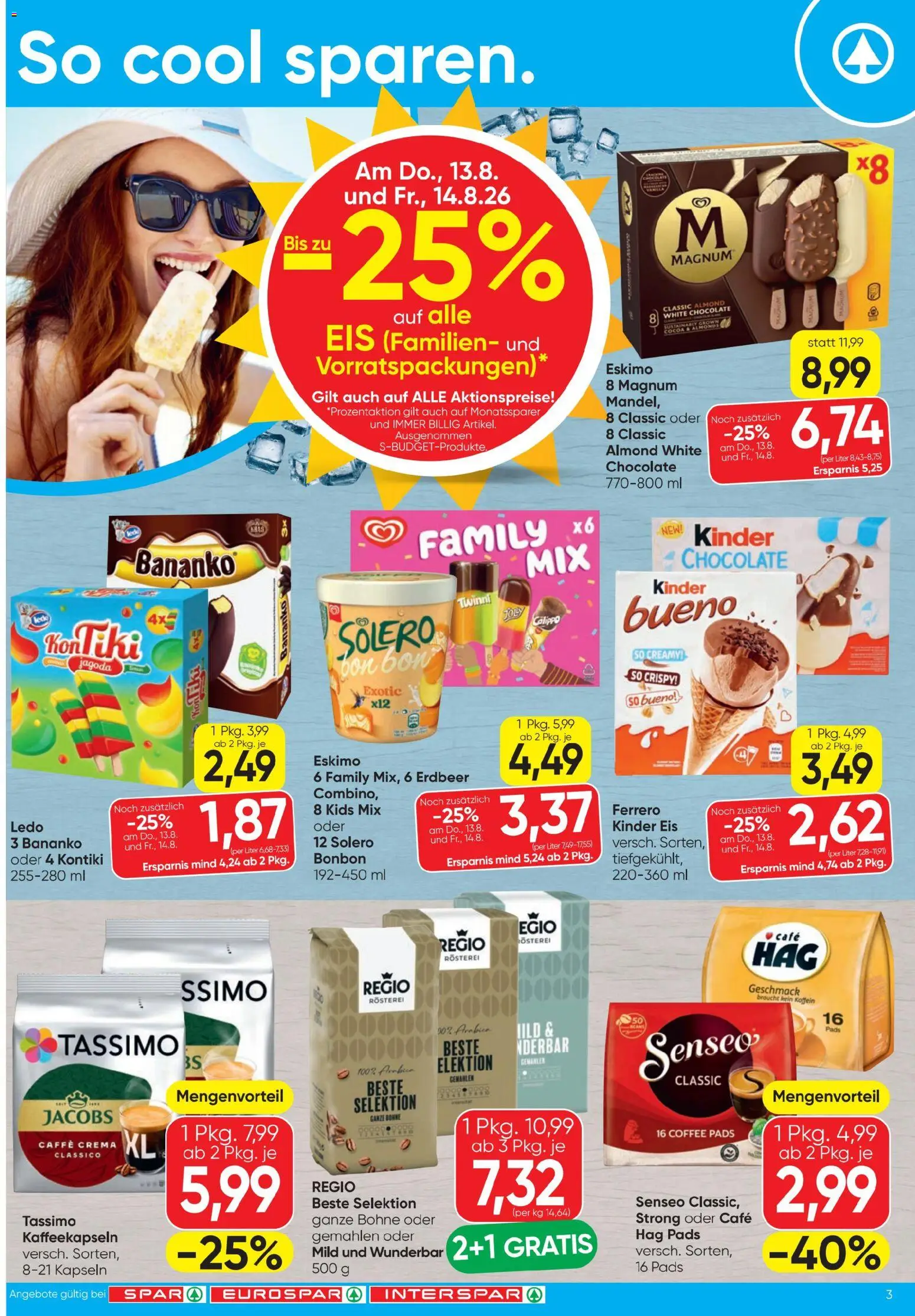 Spar - Flugblatt gültig ab 13.08.2026 | Seite: 3 | Produkte: Eis, Bohne