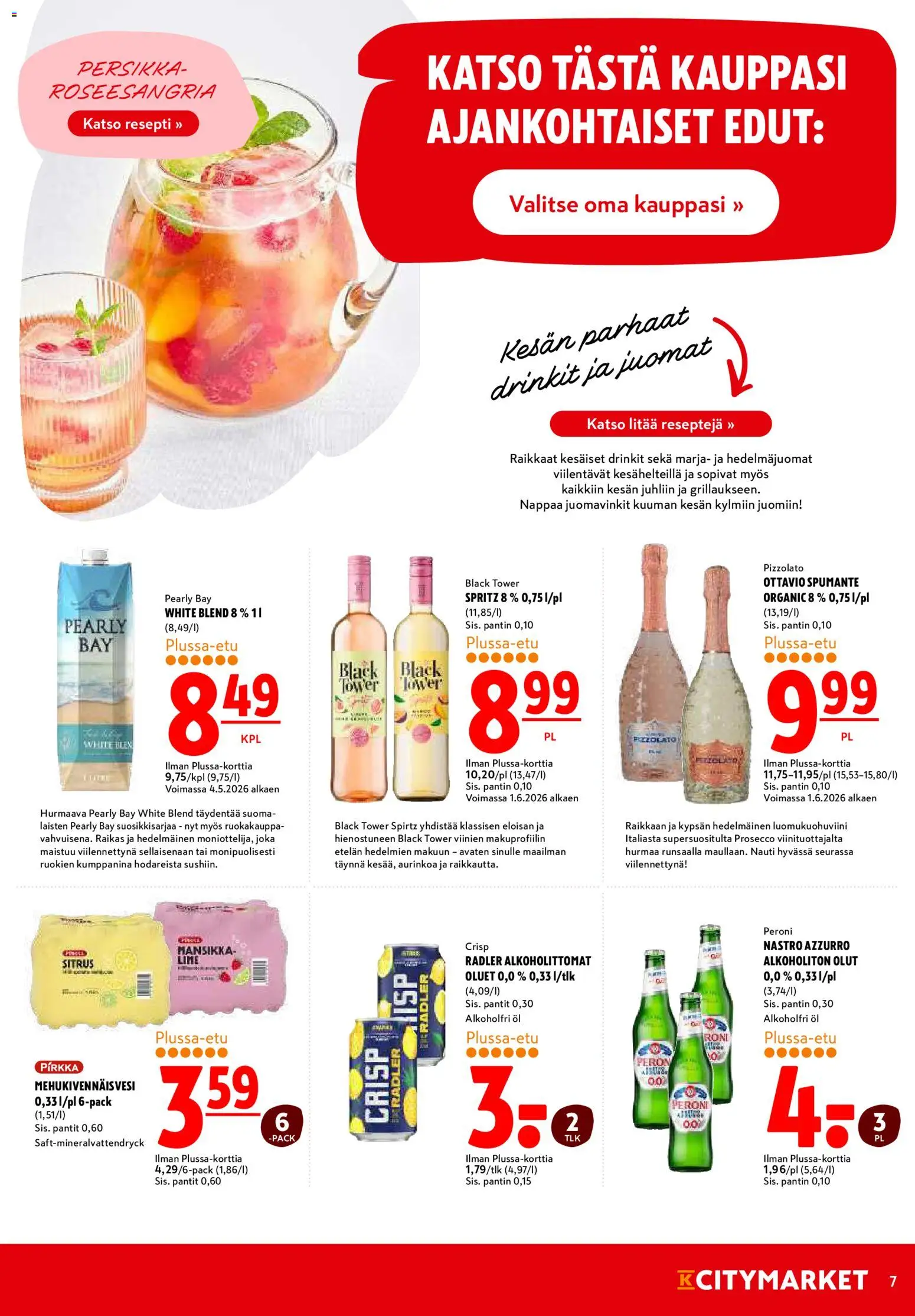 K-Citymarket tarjoukset – voimassa 04.06.2026 alkaen | Sivu: 7 | Tuotteet: Alkoholiton olut, Persikka, Olut, Prosecco