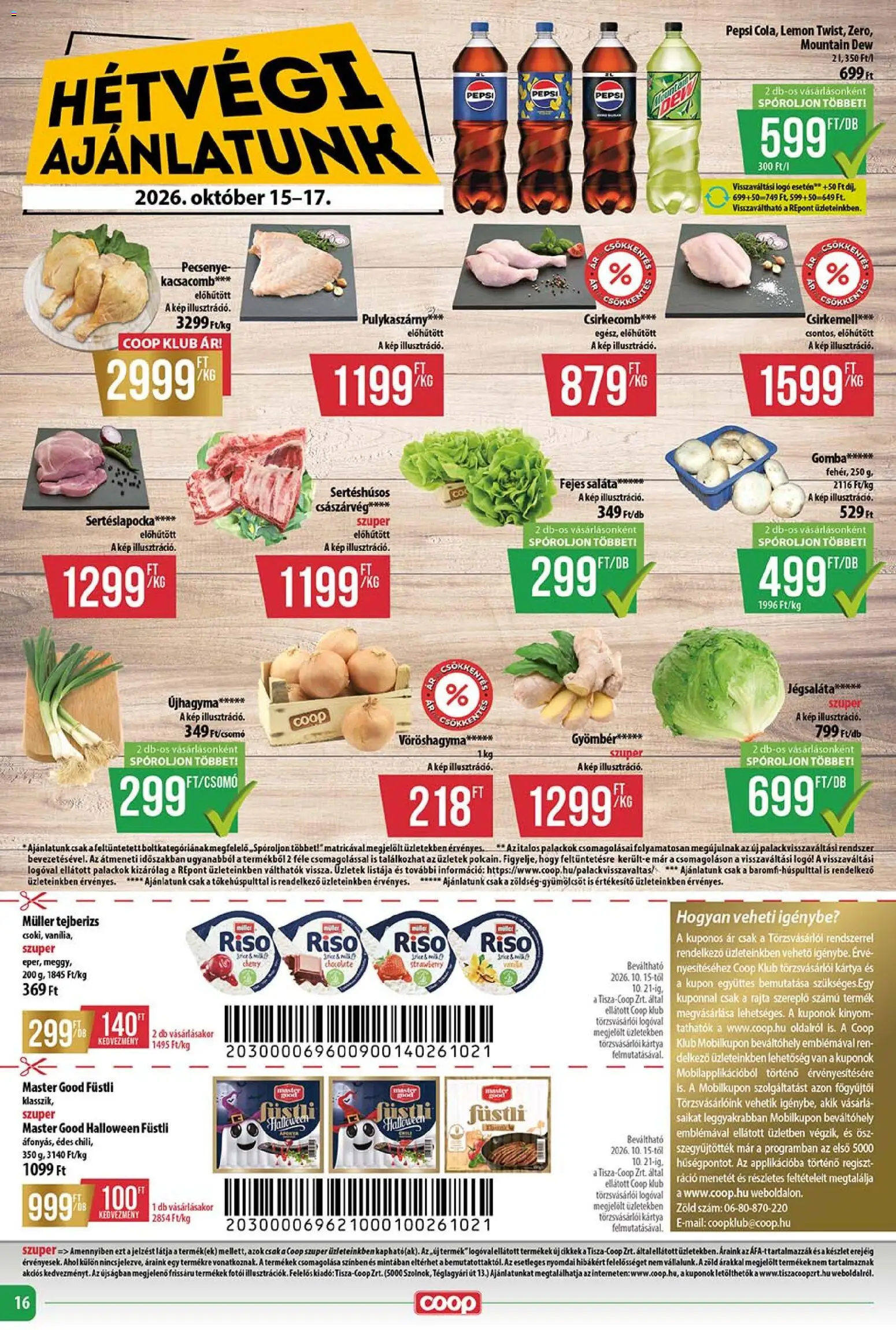 COOP akciós ujság - amely érvényes a következő dátumtól: 2026.10.15. | Oldal: 16 | Termékek: Pulykaszárny, Vöröshagyma, Füstli, Saláta