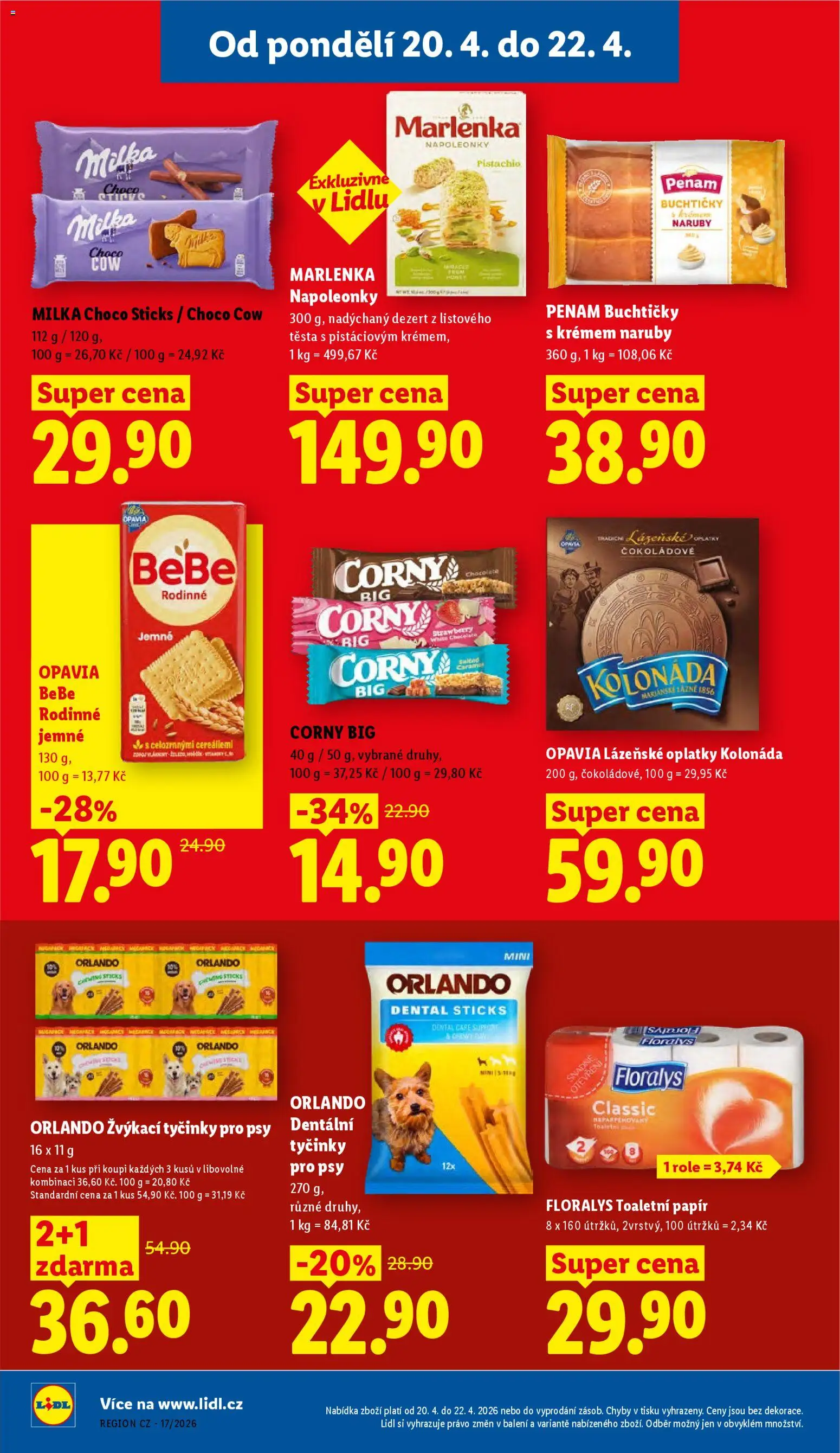 Lidl leták od 20.04.2026 | Strana: 22 | Produkty: Milka, Tyčinky, Lázeňské oplatky, Oplatky