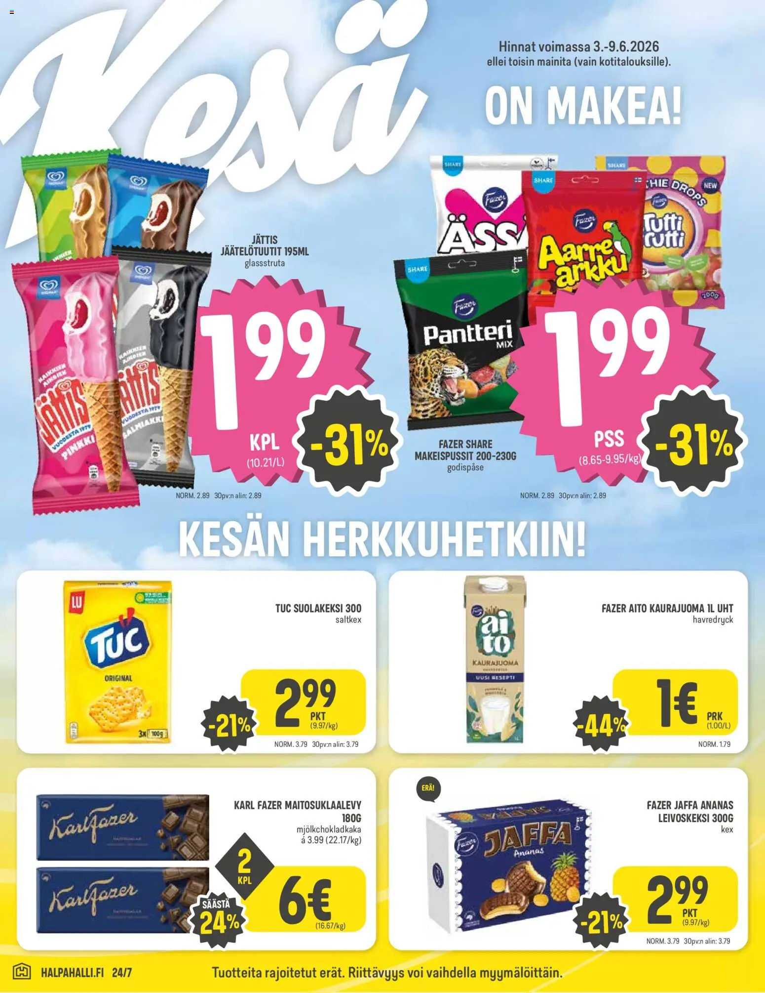 Halpa Halli tarjoukset – voimassa 03.06.2026 alkaen | Sivu: 4 | Tuotteet: Makeispussit, Voi, Ananas, Tutti