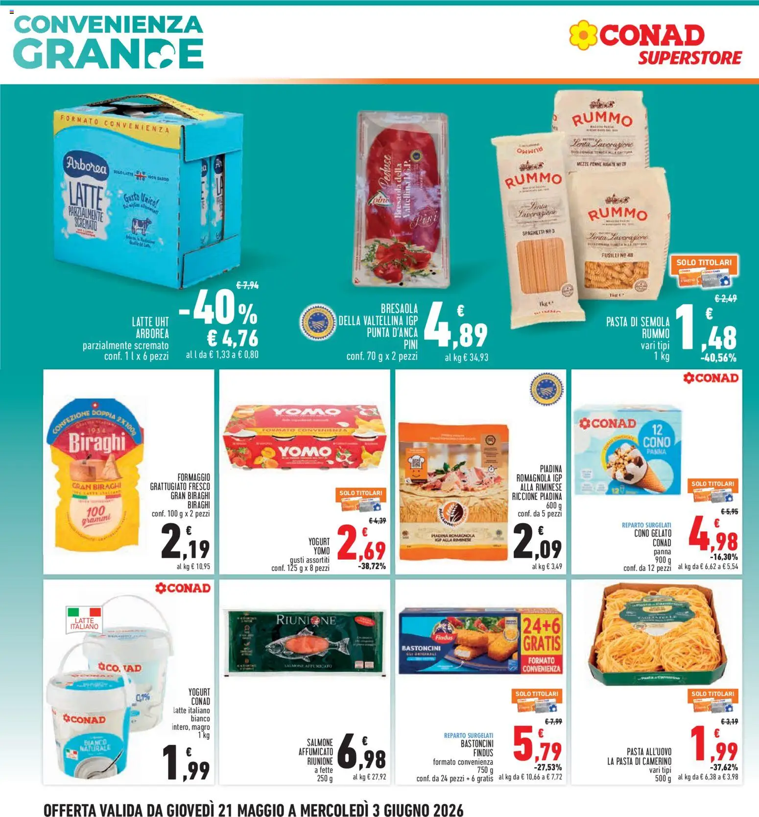 Volantino Conad del 21.05.2026 | Pagina: 2 | Prodotti: Gelato, Formaggio, Piadina, Penne