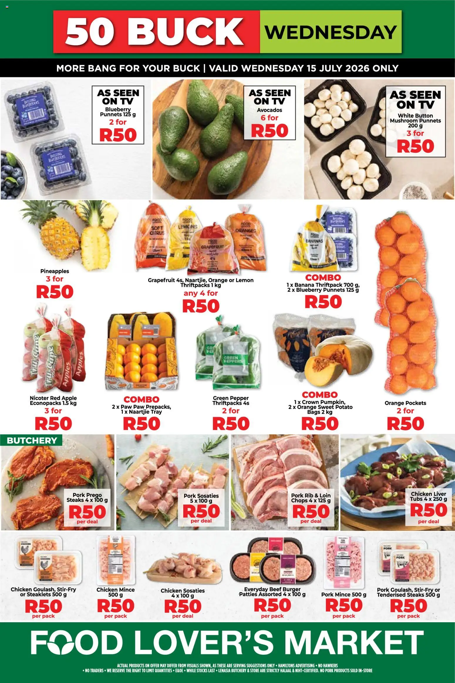 New Food Lover's Market catalogue – valid from 15/07/2026 | Page: 1 | Products: Drone, Pork, Avocados, Grapefruit