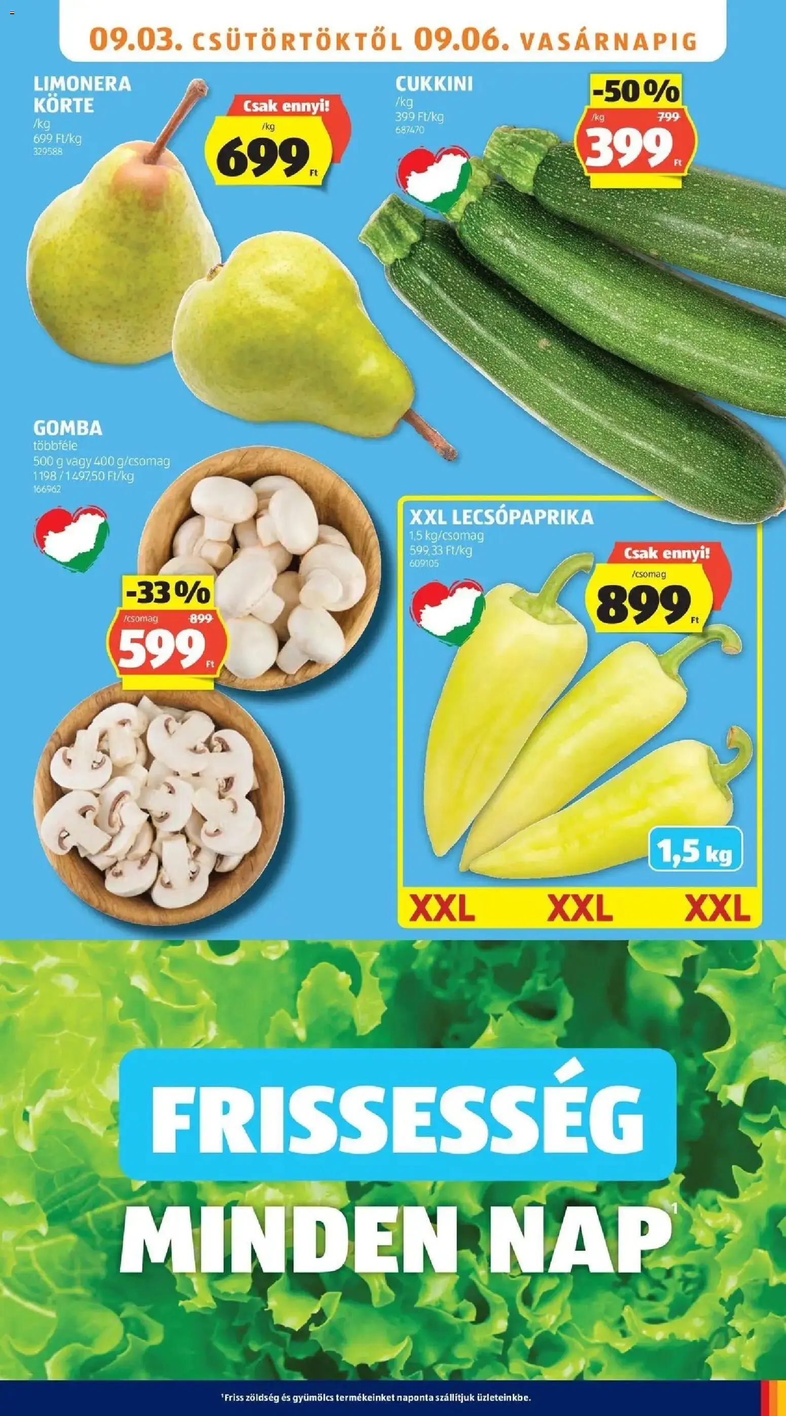 Aldi aktuális akciós újság - 2026.08.29. -tól/töl > akció, lapozható szórólap 🛍️ | Oldal: 5 | Termékek: Körte, Lecsópaprika, Cukkini, Gomba