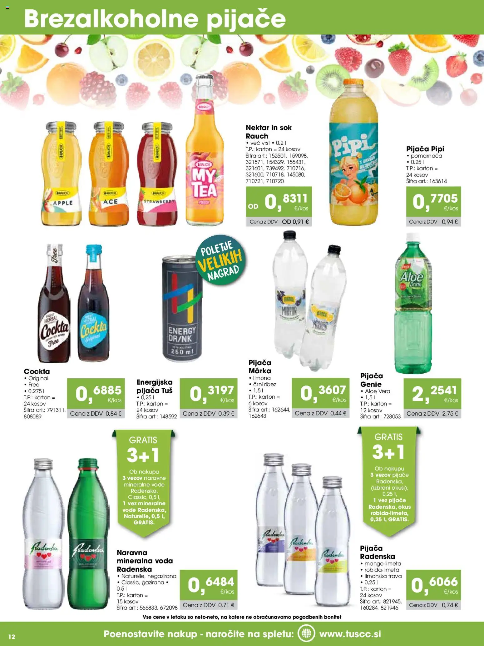 Novi Tuš katalog ponudbe – veljaven od 15.08.2026 | Stran: 12 | Izdelki: Aloe Vera, Ribez, Voda, Limona