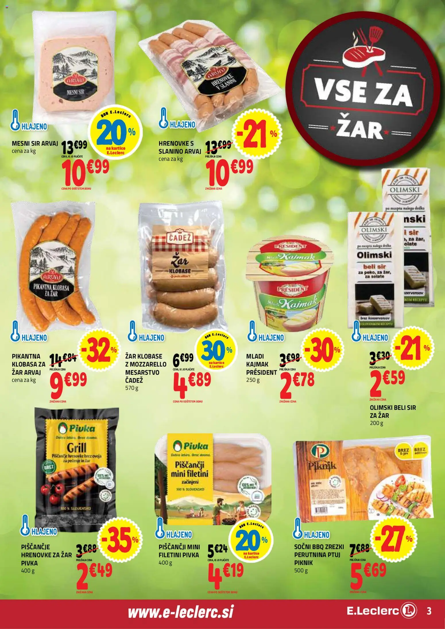 Novi E.leclerc katalog ponudbe – veljaven od 22.07.2026 | Stran: 3 | Izdelki: Hrenovke, Sir, Zrezki, Klobase