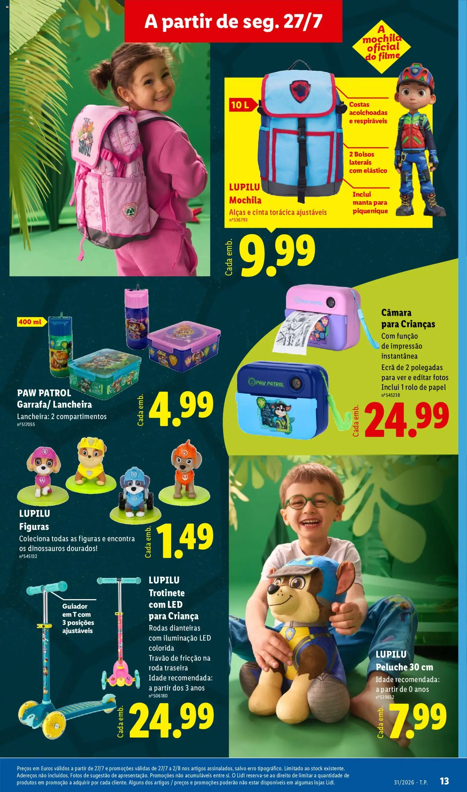 Lidl Novidades │ válido de 27/07/2026 | Página: 13 | Produtos: Mochila, Câmera, Trotinete