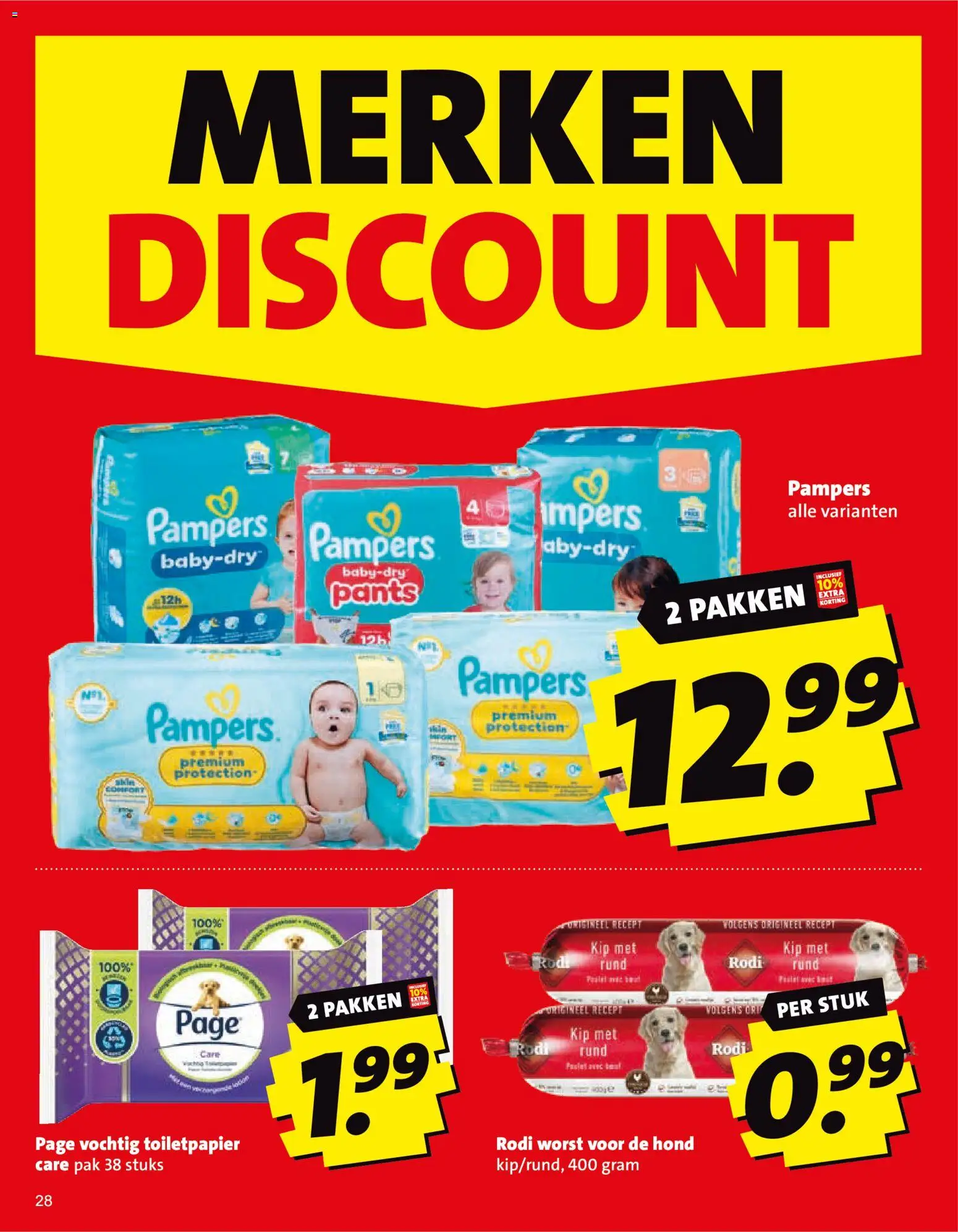 {H1} | Pagina: 28 | Producten: Worst, Pampers, Toiletpapier, Kip