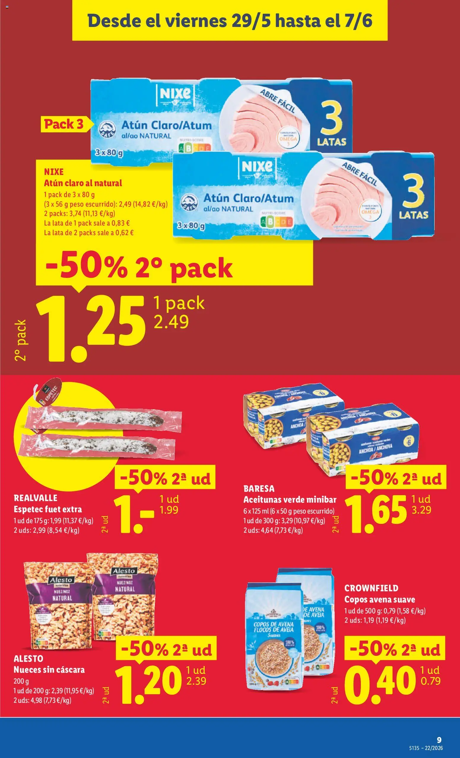Lidl folleto │ válido desde el 29.05.2026 | Página: 9 | Productos: Copos, Peso, Anchoa, Atún claro
