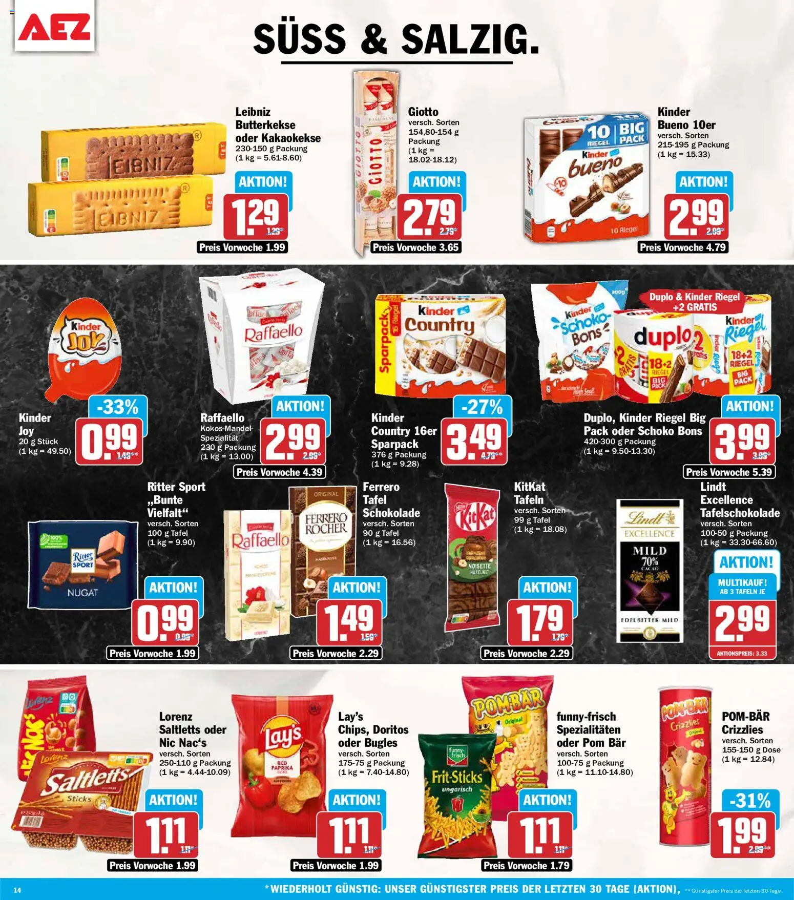 AEZ Prospekt – gültig ab 21.09.2026 | Seite: 14 | Produkte: Schokolade, Ritter sport, Butterkekse, Lindt
