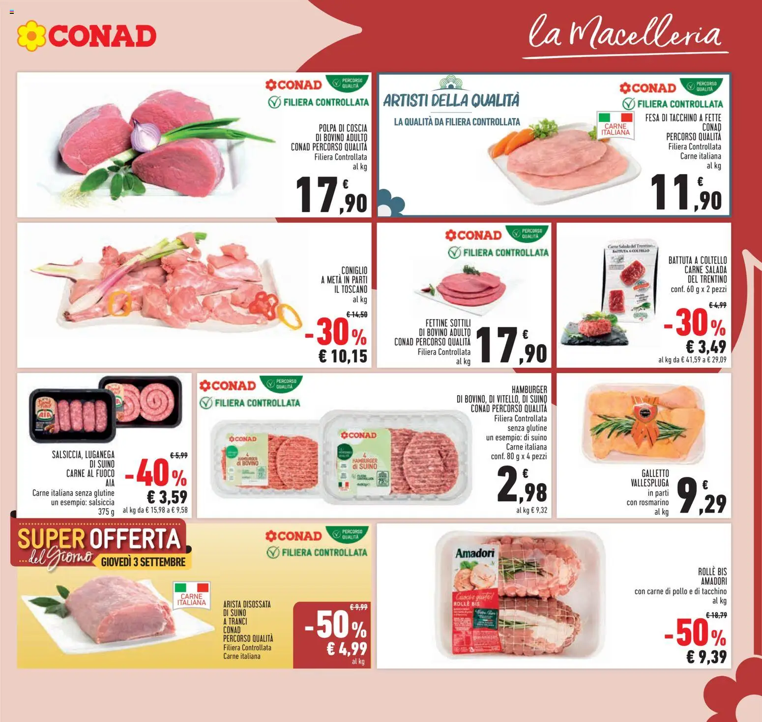 Volantino Conad del 26/08/2026 | Pagina: 3 | Prodotti: Senza glutine, Carpaccio, Tacchino, Coniglio