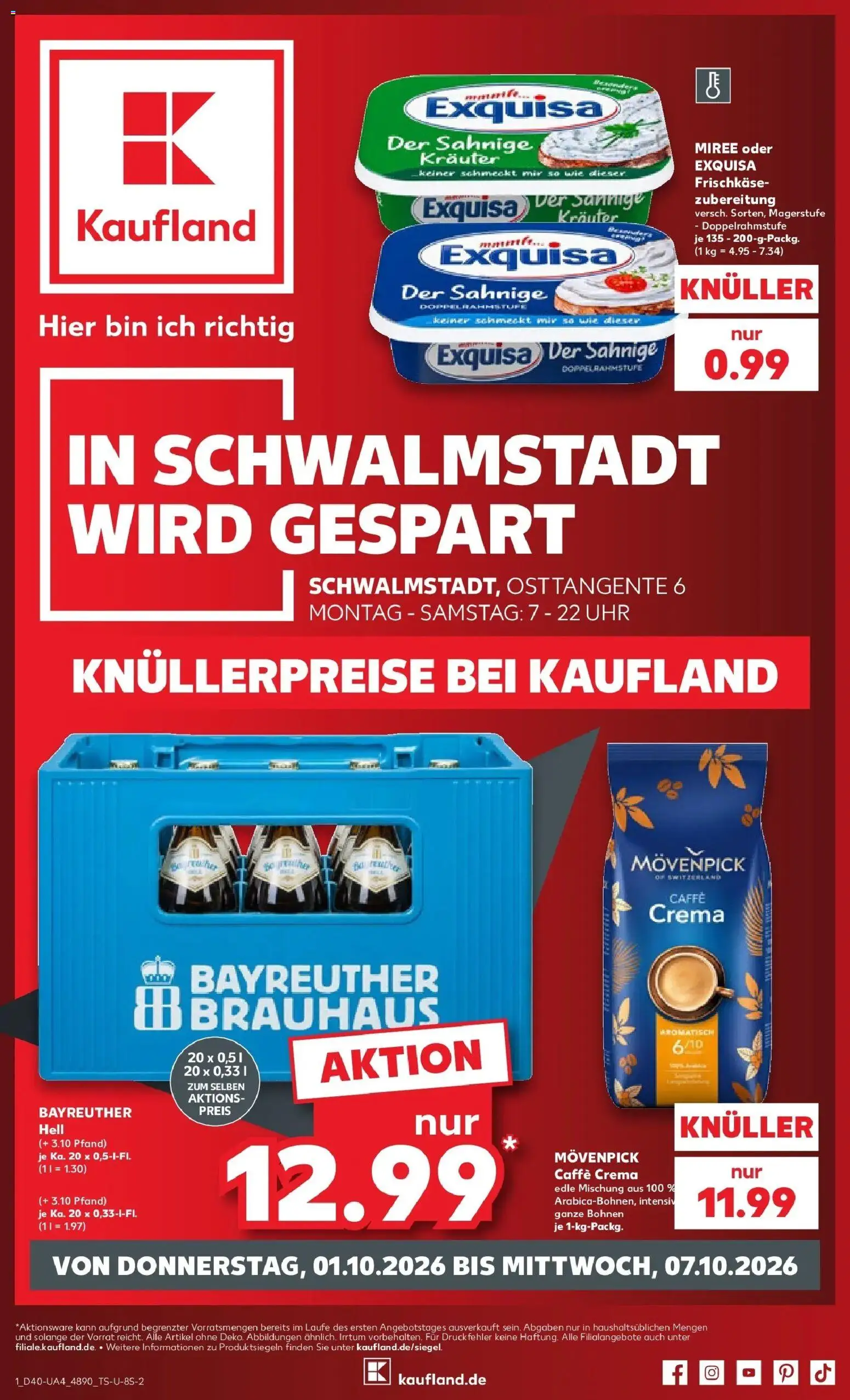 Prospekt Kaufland ab 01.10.2026 » Angebote Online zum Blättern | Seite: 1 | Produkte: Exquisa, Uhr, Frischkase