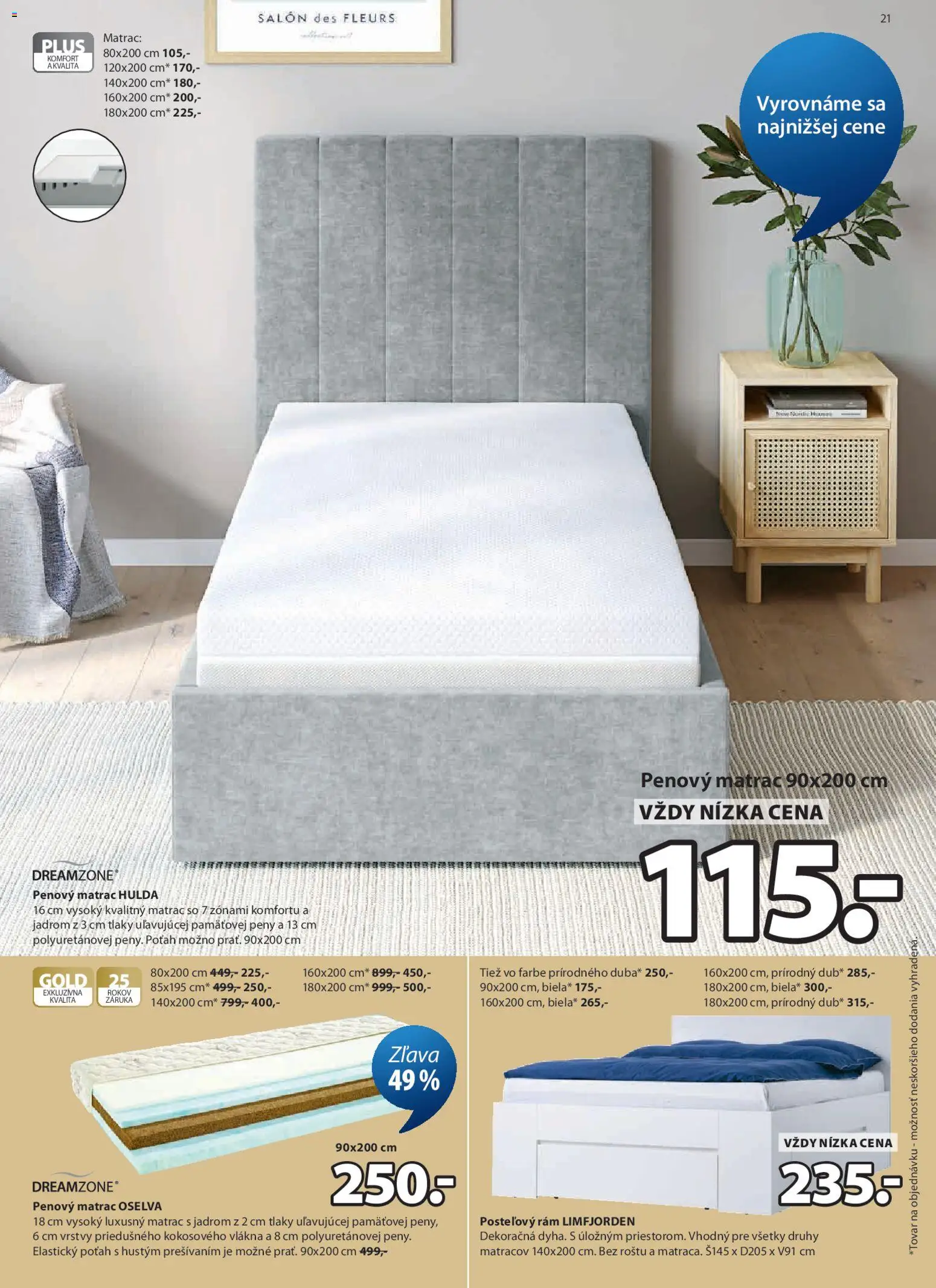 Nové JYSK akcie – leták je platný od 06.05.2026 | Strana: 21 | Produkty: Matrac, Matrac 90x200, Rám