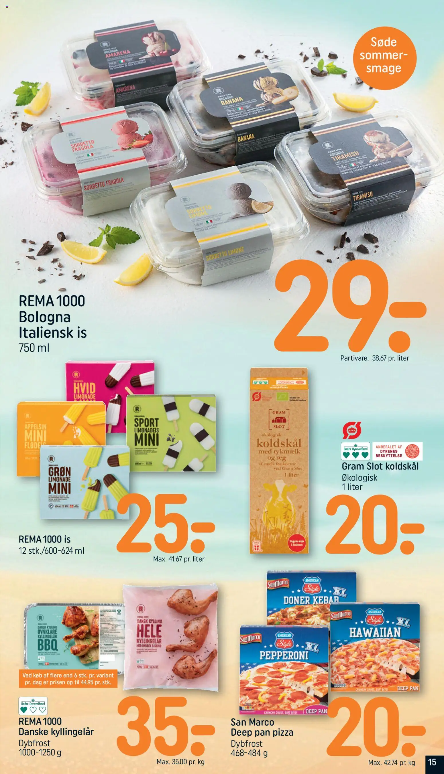 Rema 1000 tilbudsavis – gyldig fra 12/07/2026 | Side: 15 | Produkter: Æg, Pizza, Kebab, Is
