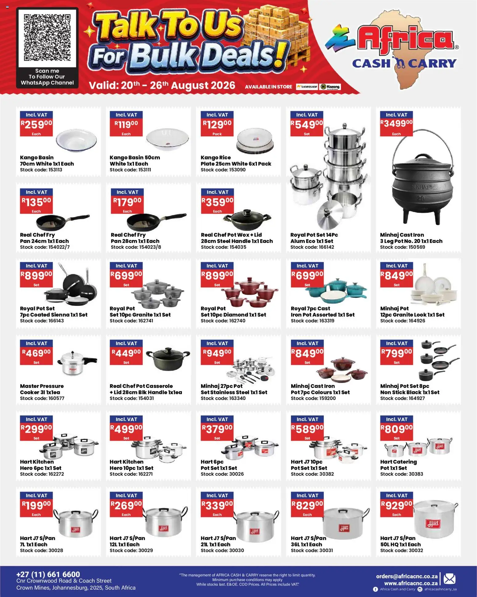 New Africa Cash & Carry catalogue – valid from 20/08/2026 | Page: 44 | Products: Iron, Cooker, Rice, Basin