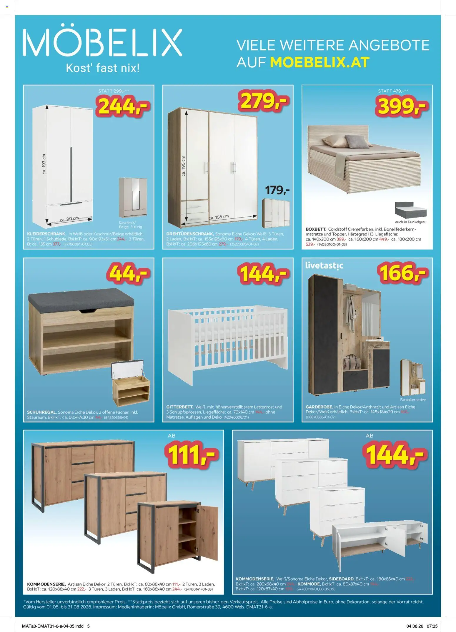 Möbelix Die Besten Online Deals gültig ab 01.08.2026 | Seite: 5 | Produkte: Matratze, Lattenrost
