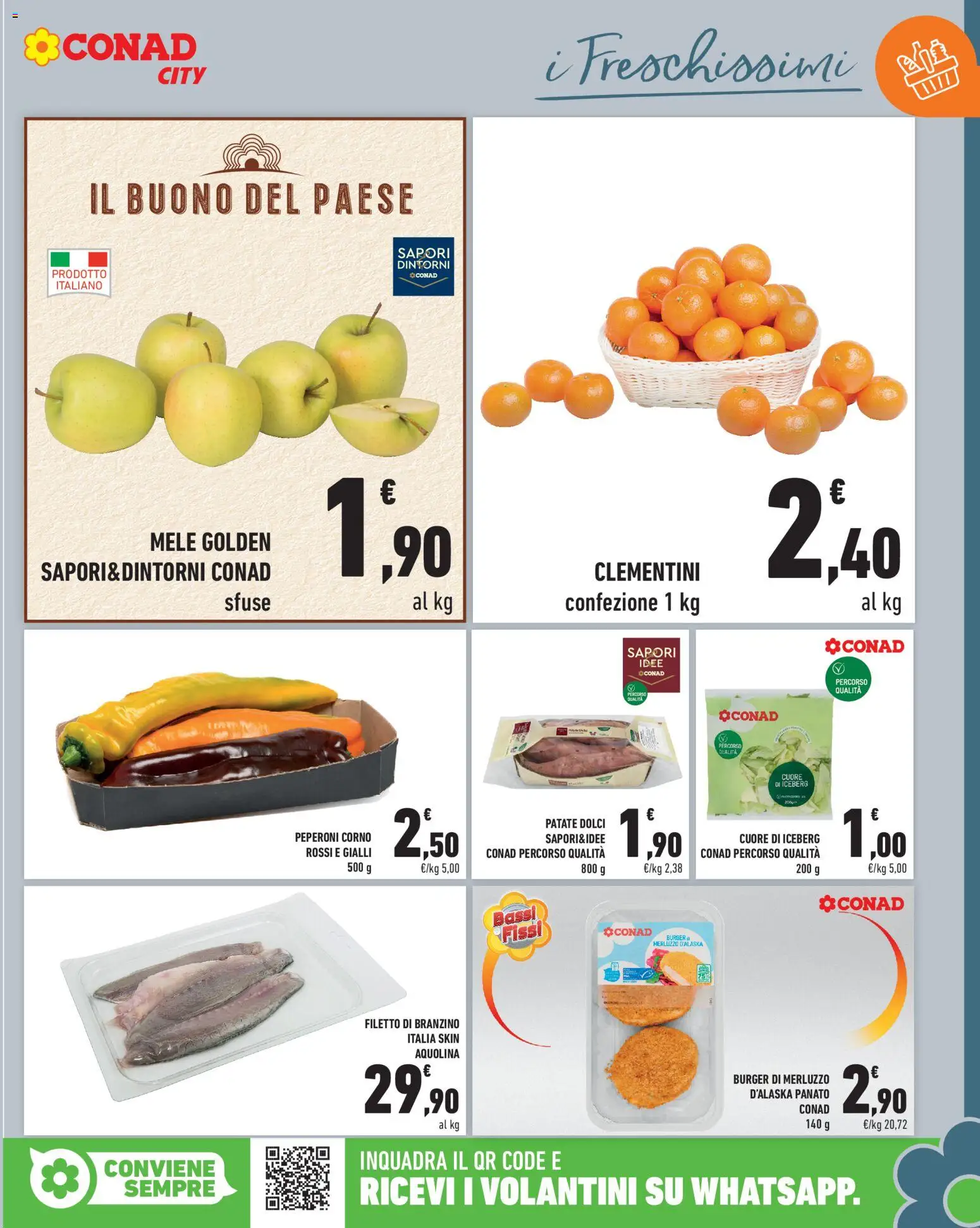 Volantino Conad del 30/10/2026 | Pagina: 7 | Prodotti: Merluzzo d’Alaska, Mele, Merluzzo, Branzino