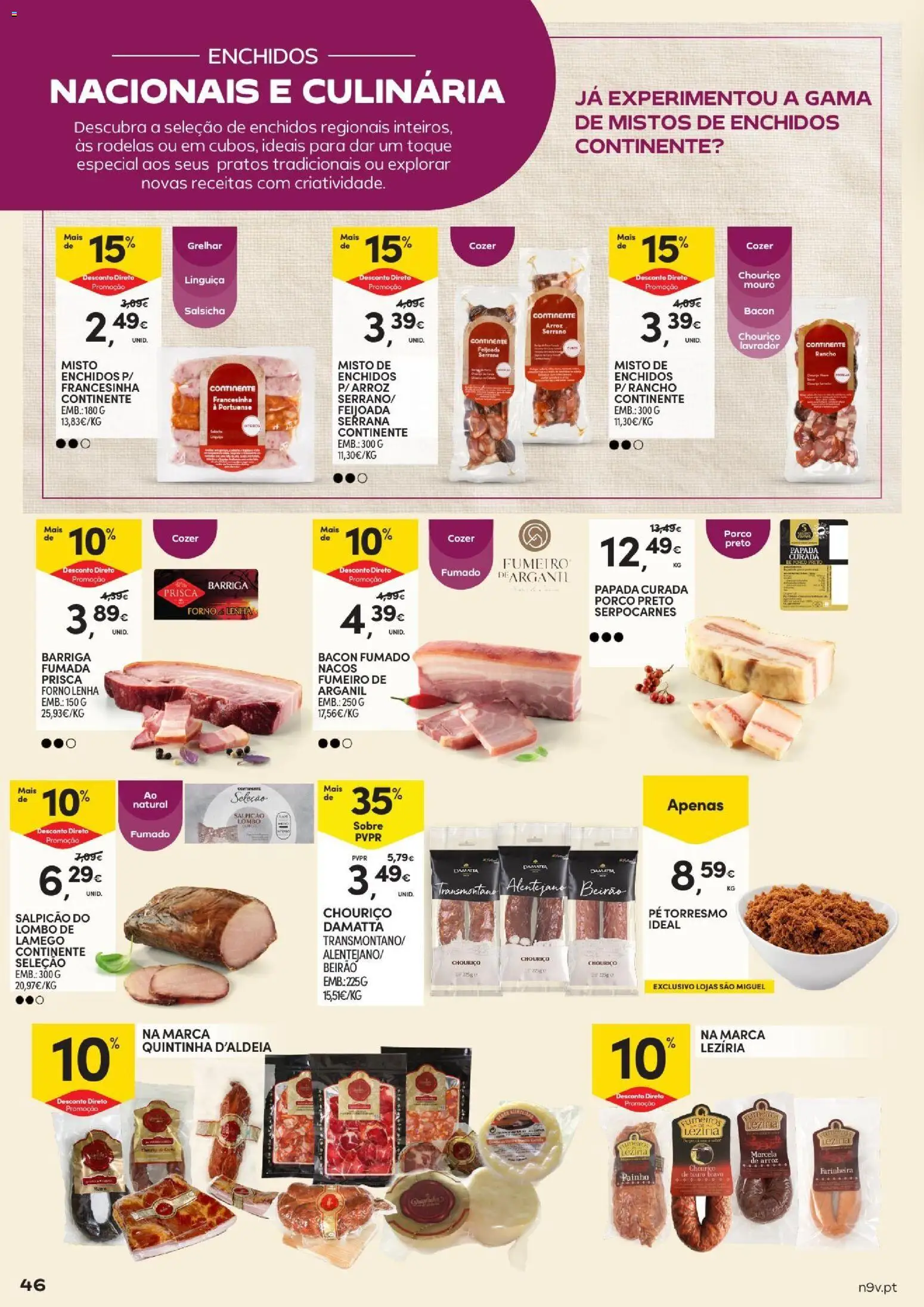 Continente Açores Vinhos, Enchidos e Queijos │ válido de 22/09/2026 | Página: 46 | Produtos: Pratos, Salpicão, Linguiça, Lombo