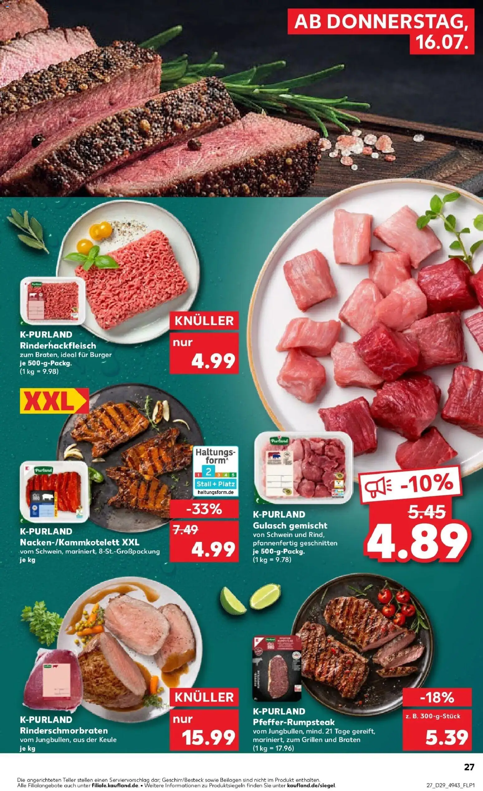 Kaufland Prospekt Jülich – gültig ab 16.07.2026 | Seite: 27 | Produkte: Beilagen, Burger, Gulasch