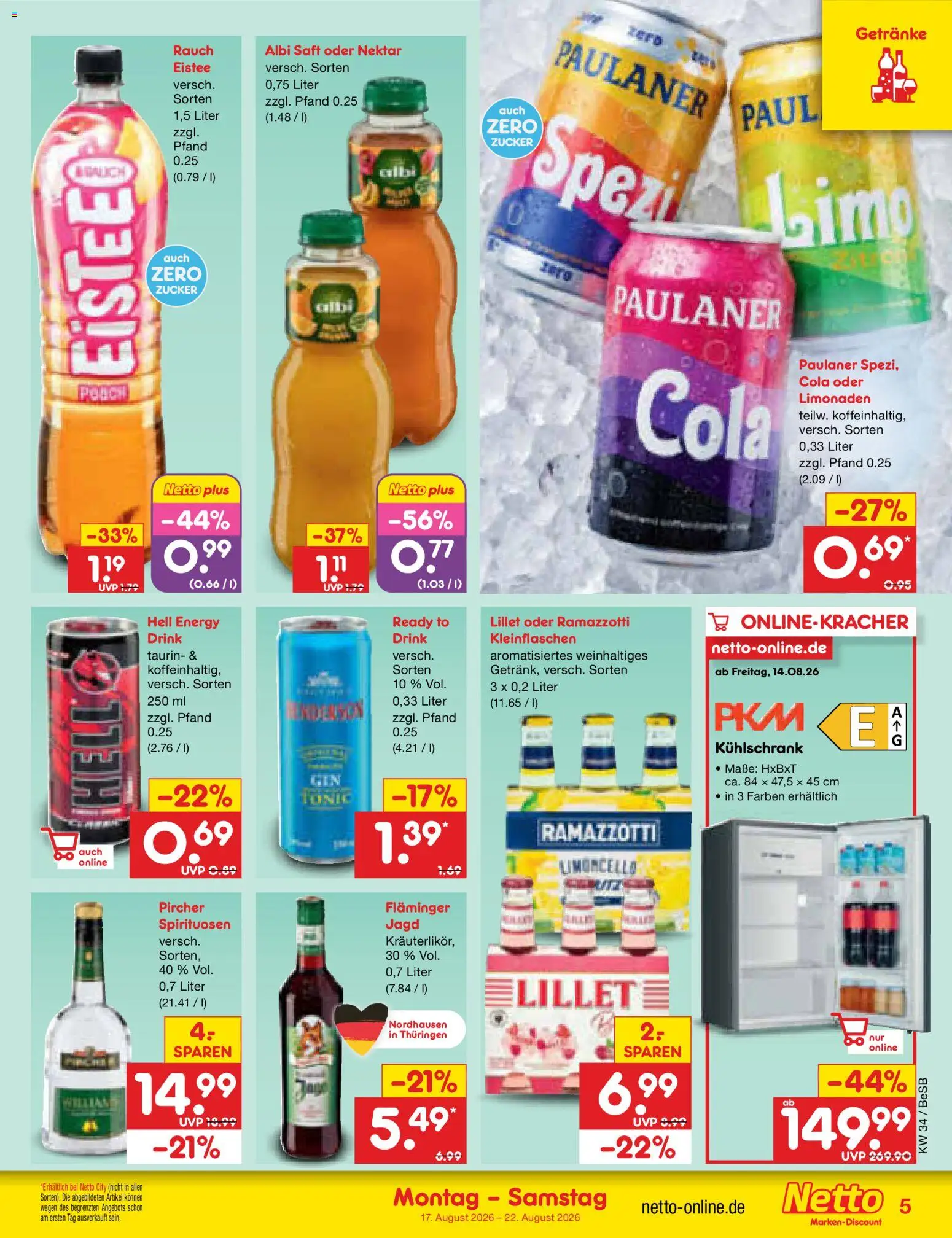 Netto Marken-Discount Prospekt – gültig ab 17.08.2026 | Seite: 7 | Produkte: Energy, Limoncello, Saft, Paulaner
