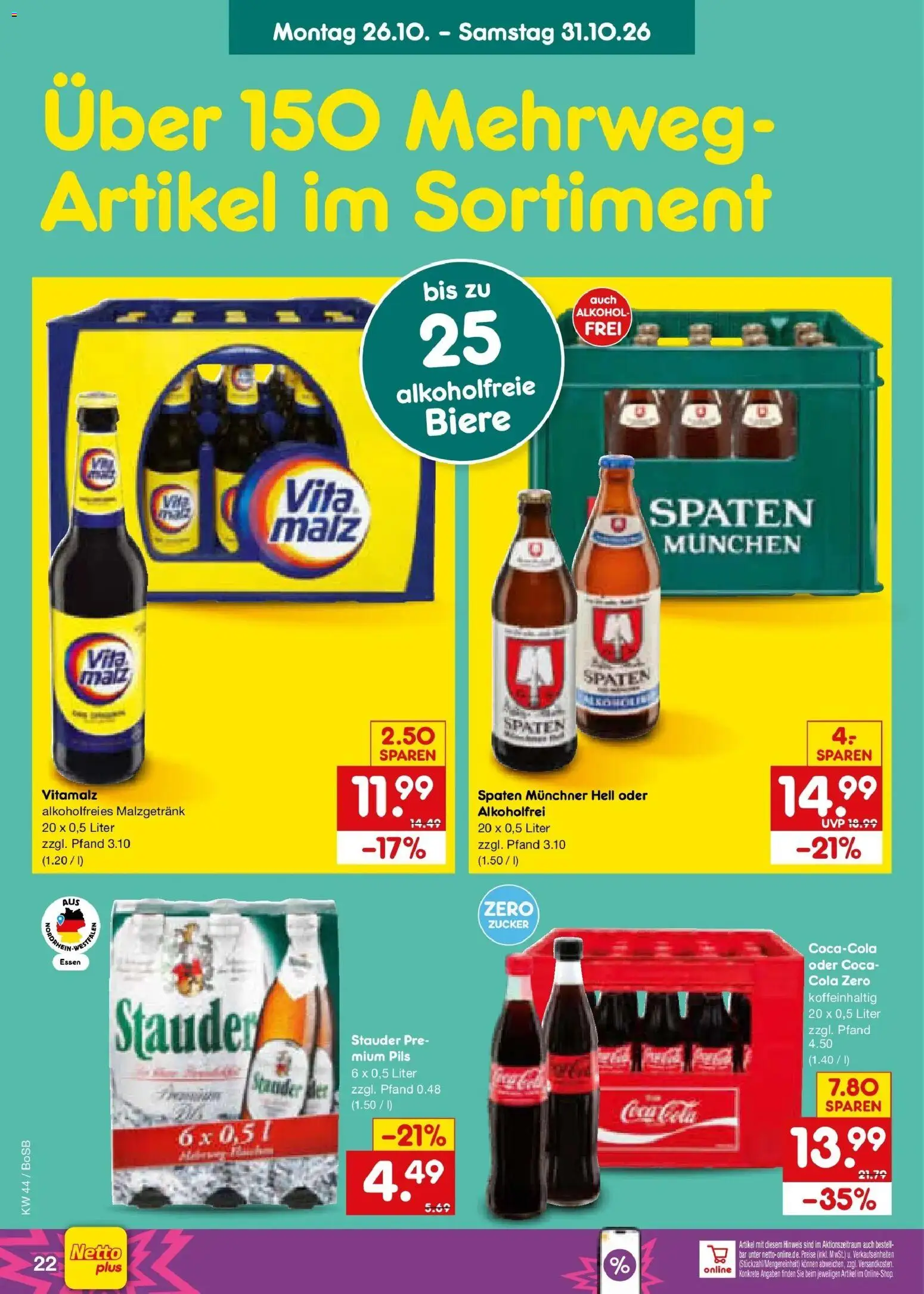 Netto Marken-Discount Prospekt Bochum – gültig ab 26.10.2026 | Seite: 30 | Produkte: Coca cola, Cola, Alkohol, Coca cola zero