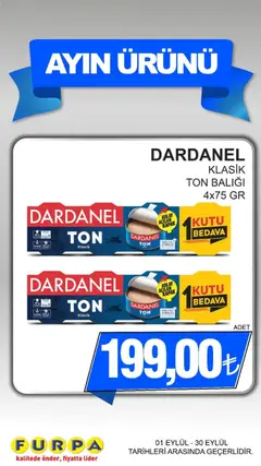 01 Eylül 2026 tarihinden itibaren geçerli olan Furpa kataloğu önizlemesi | Sayfa: 14 | Ürünler: Kutu, Ton balığı