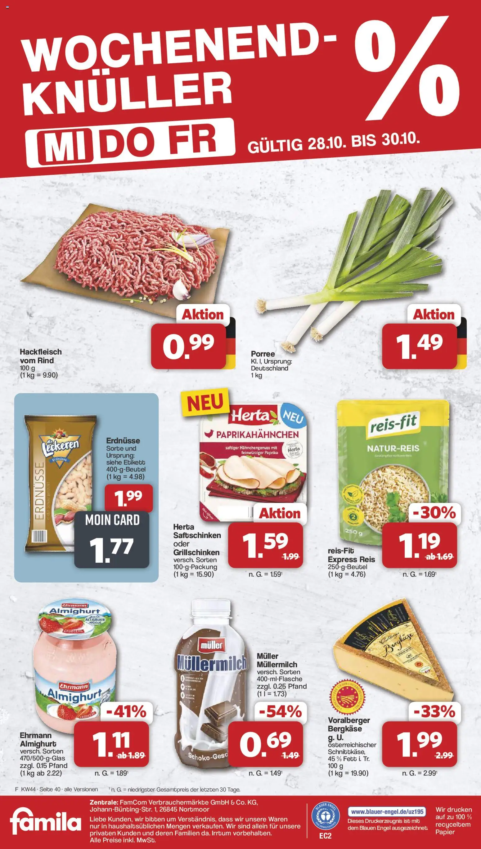 Famila Nordwest Prospekt – gültig ab 26.10.2026 | Seite: 42 | Produkte: Ehrmann almighurt, Müllermilch, Muller mullermilch, Hackfleisch