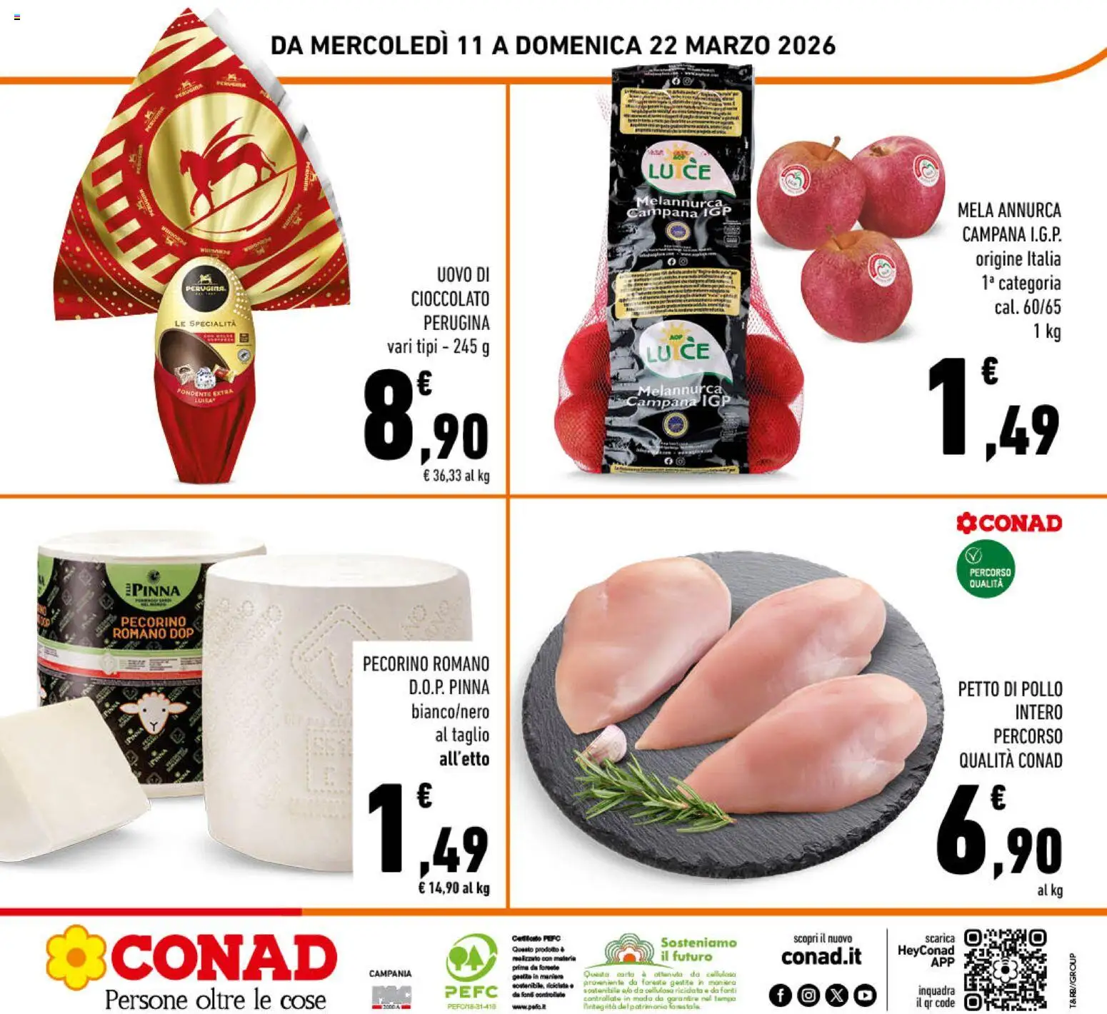 Volantino Conad del 11.03.2026 | Pagina: 24 | Prodotti: Petto di Pollo, Cioccolato, Pecorino Romano, Pecorino