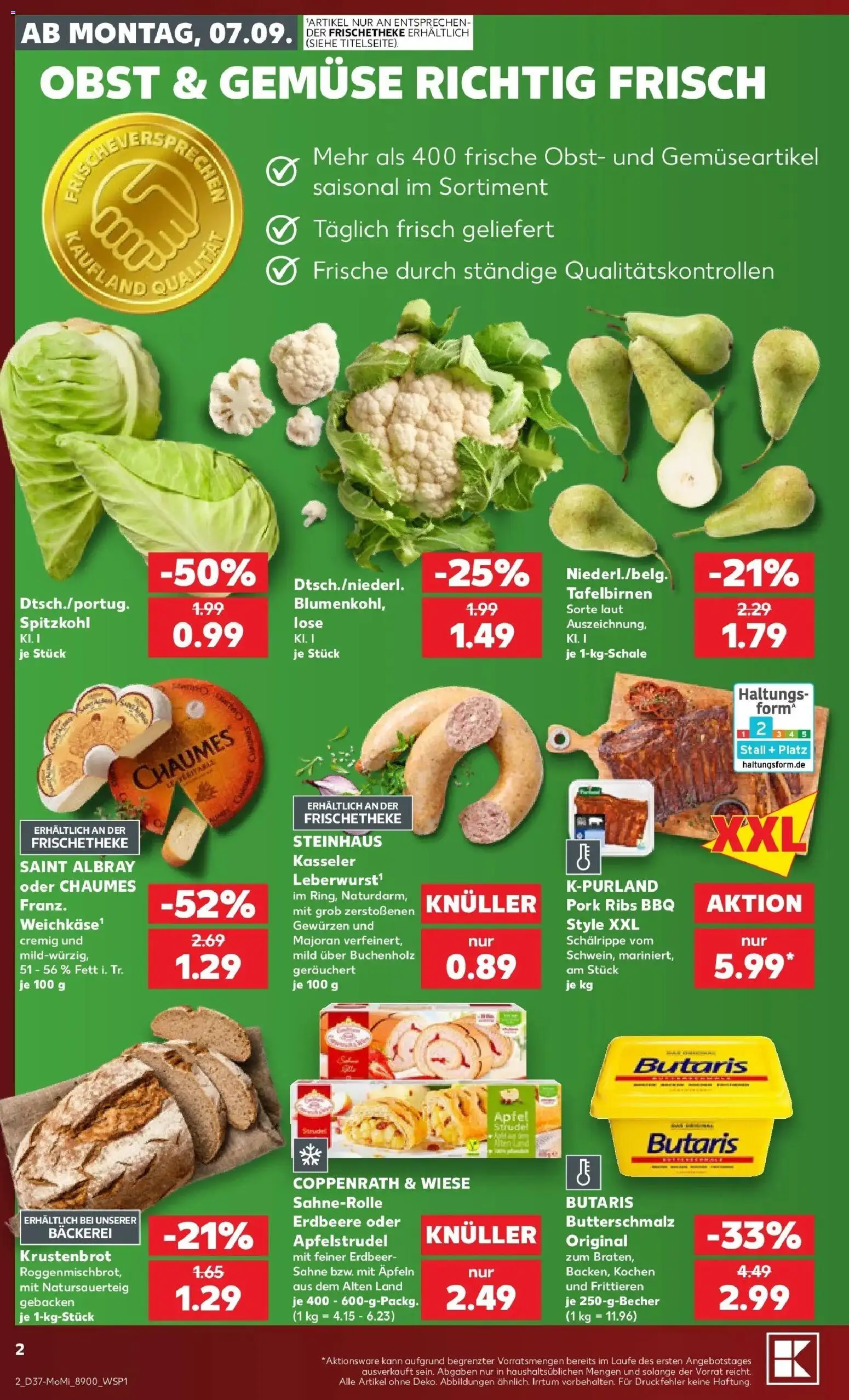 Prospekt Kaufland ab 07.09.2026 » Angebote Online zum Blättern | Seite: 2 | Produkte: Butterschmalz, Gemüse, Obst, Sahne