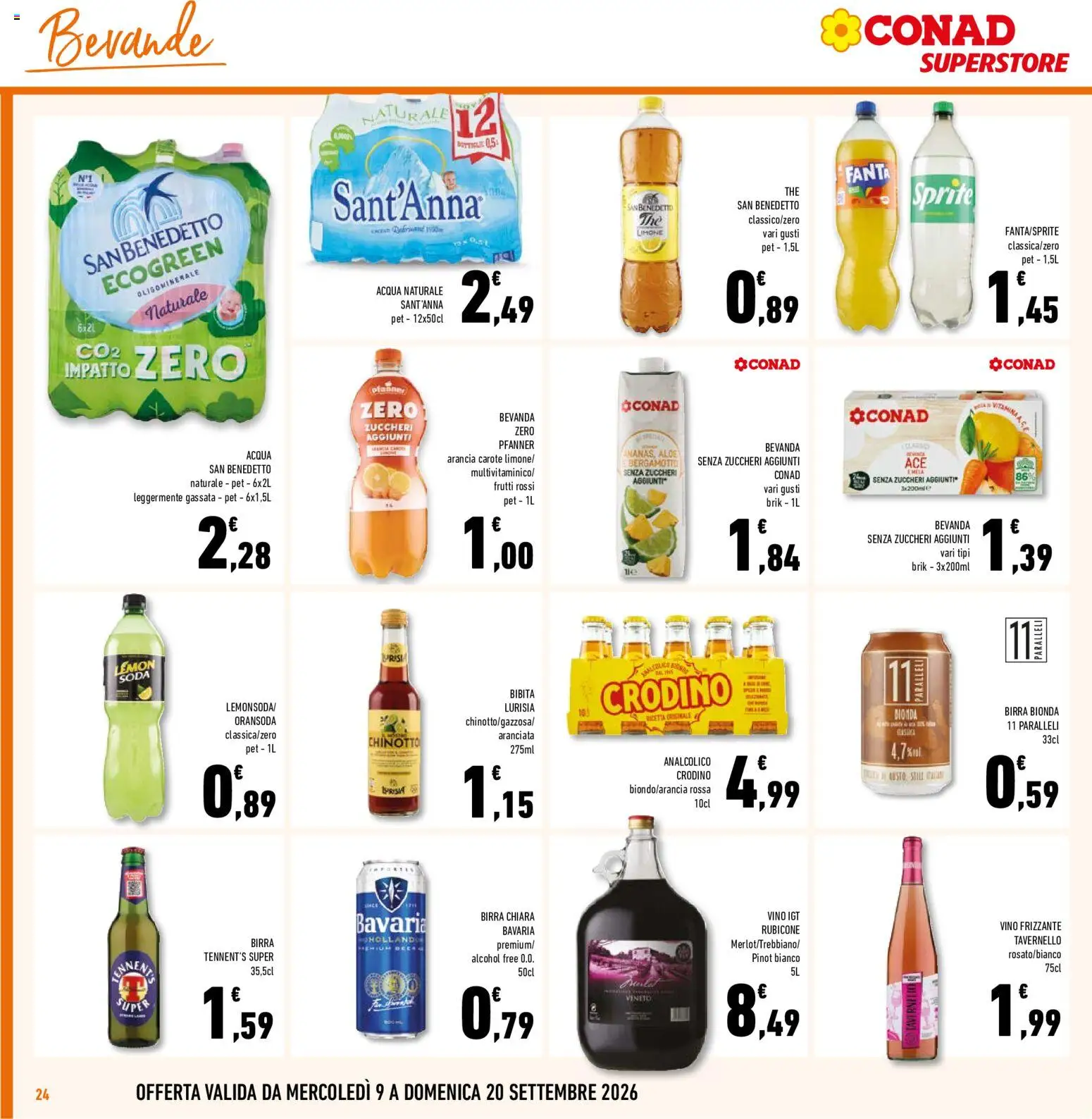 Volantino Conad del 09/09/2026 | Pagina: 24 | Prodotti: Chinotto, Acqua, Limone, The