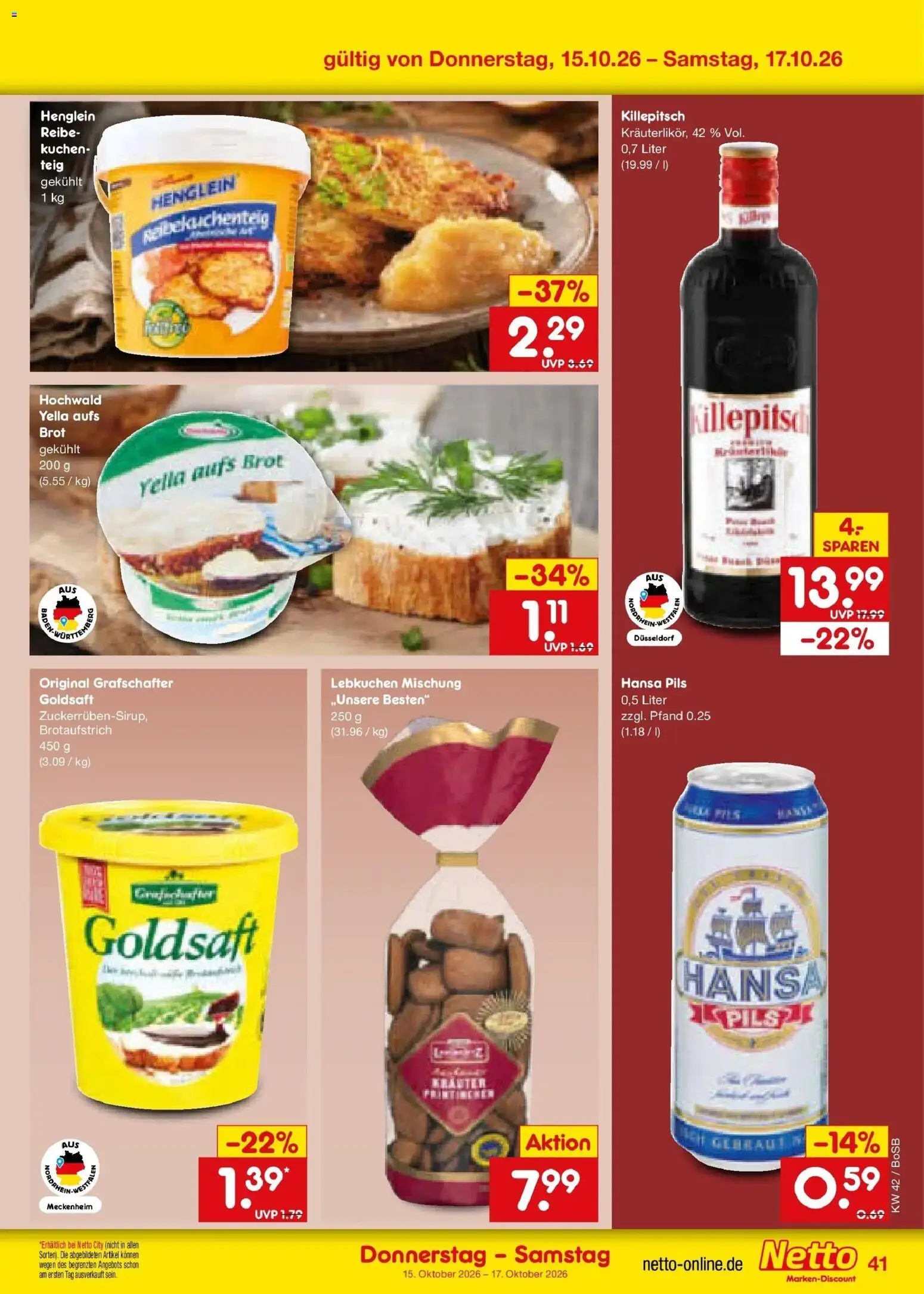 Netto Marken-Discount Prospekt Bochum (ab 12.10.2026) » Angebote | Seite: 57 | Produkte: Pils, Brot, Kuchen