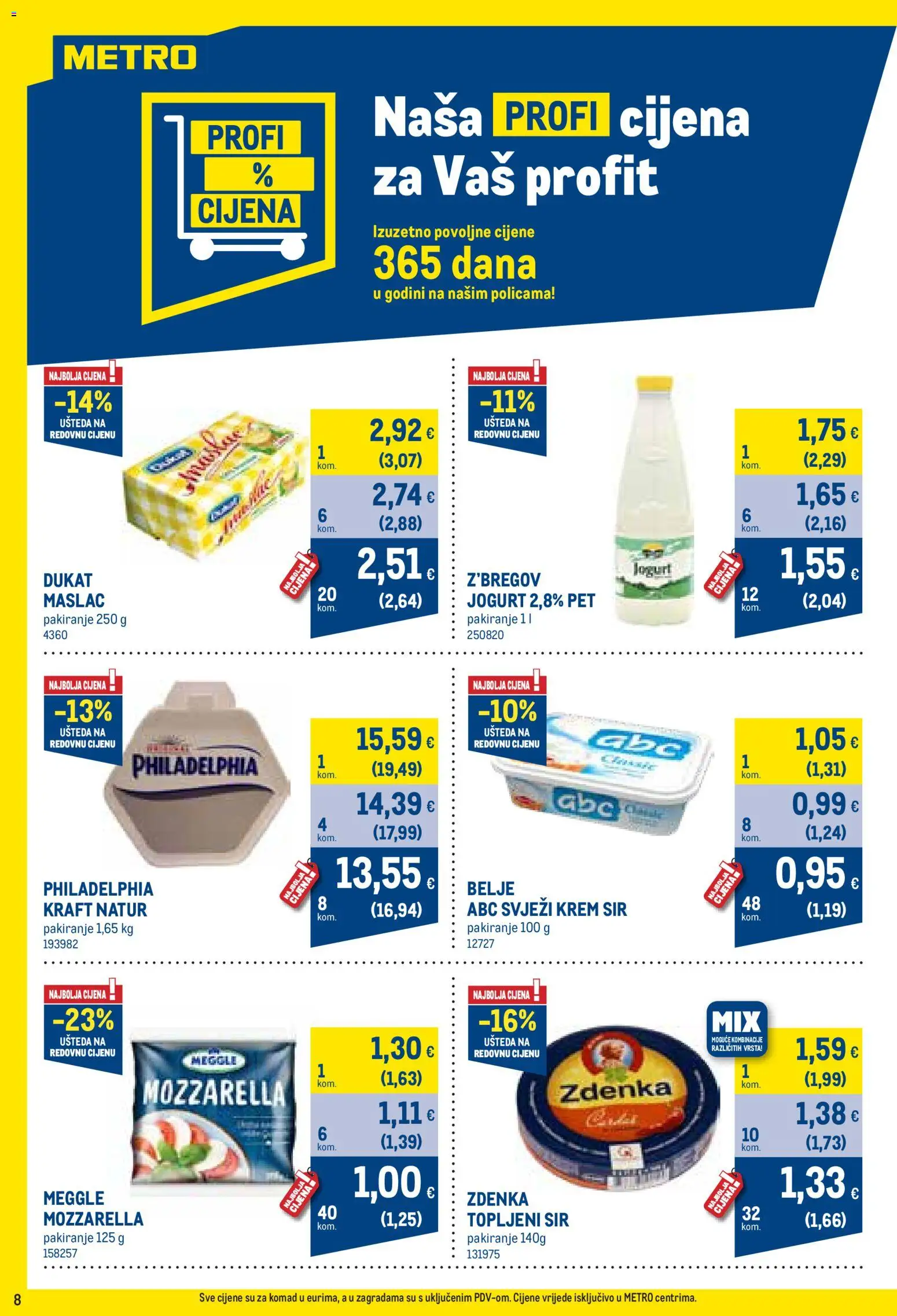 Metro katalog | vrijedi od 01.09.2026 | Stranica: 8 | Proizvodi: Krem sir, Topljeni sir, Mozzarella, Jogurt
