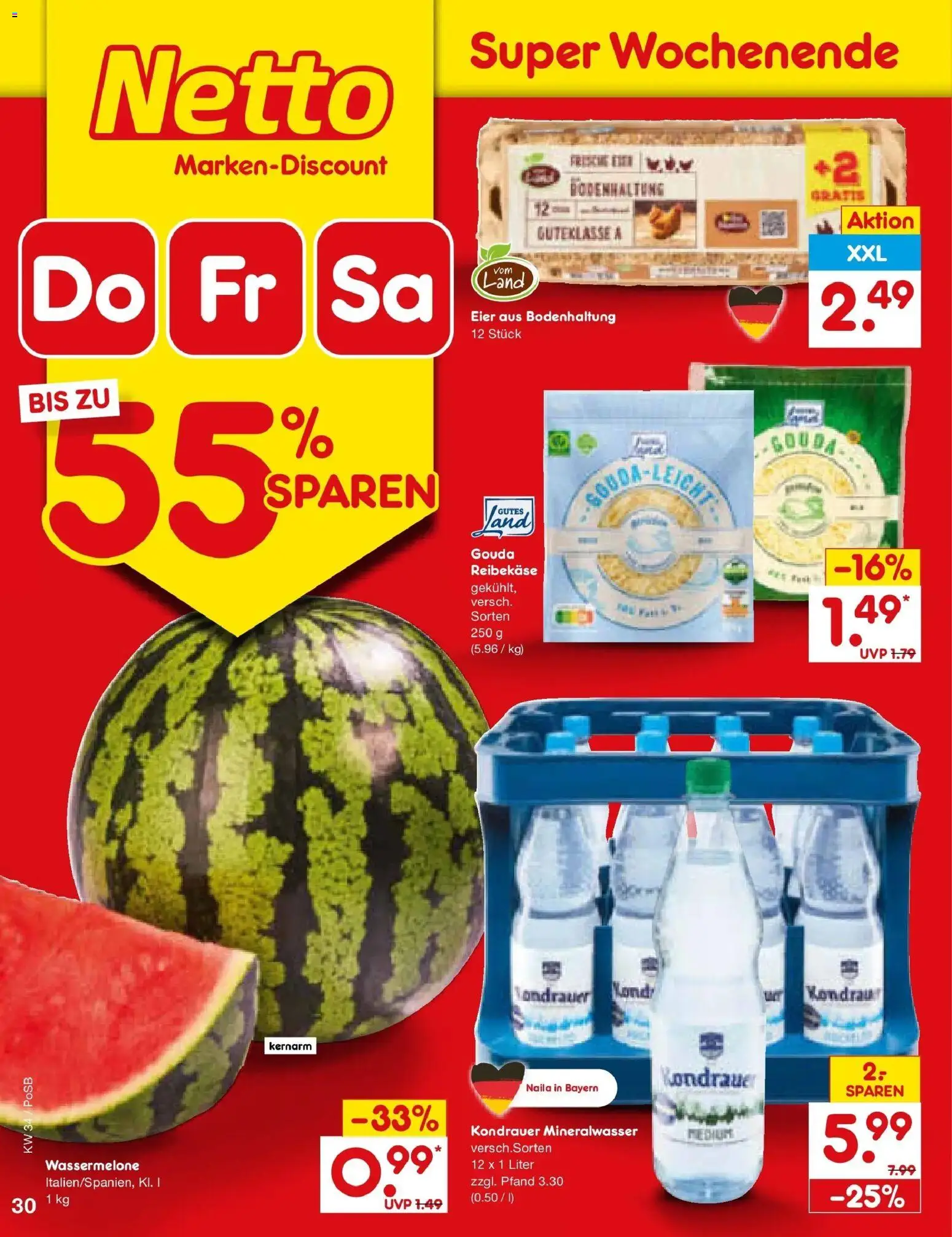Netto Marken-Discount Prospekt Regensburg – gültig ab 17.08.2026 | Seite: 48 | Produkte: Eier, Mineralwasser, Wassermelone, Reibekase