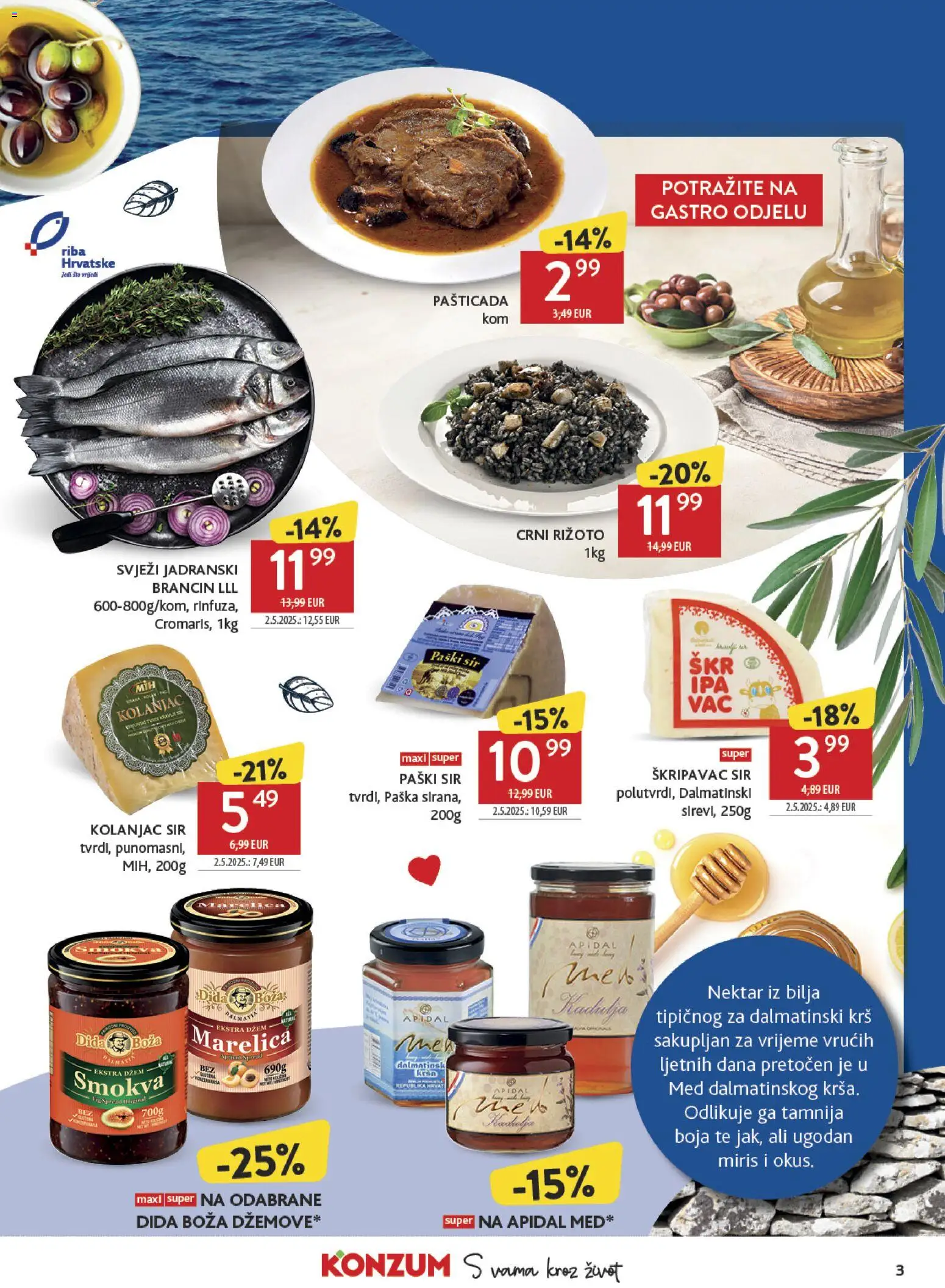 Konzum katalog | vrijedi od 18.05.2026 | Stranica: 3 | Proizvodi: Med, Miris, Sir, Džem