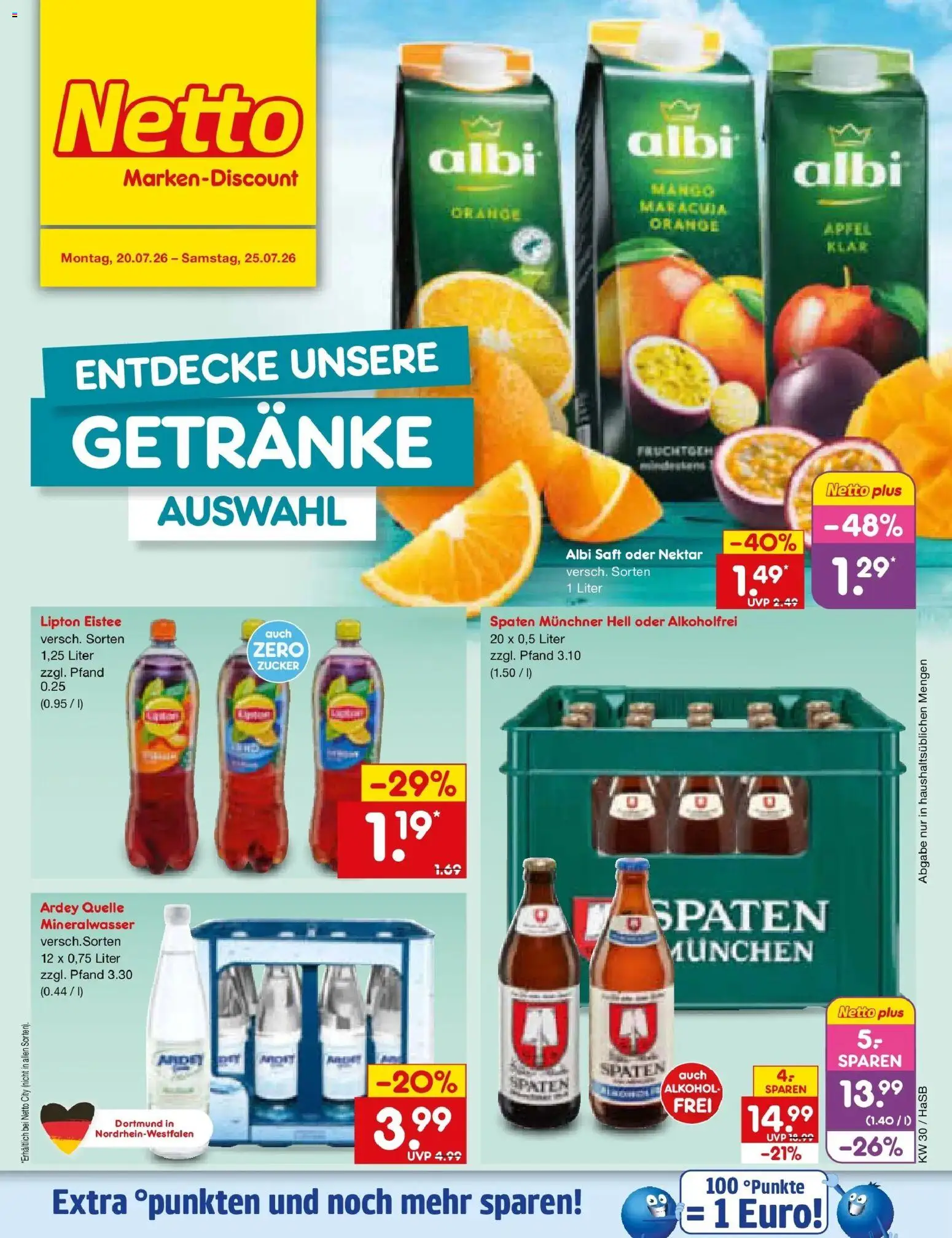 Netto Marken-Discount Prospekt Wuppertal – gültig ab 20.07.2026 | Seite: 54 | Produkte: Äpfel, Mineralwasser, Zucker, Saft