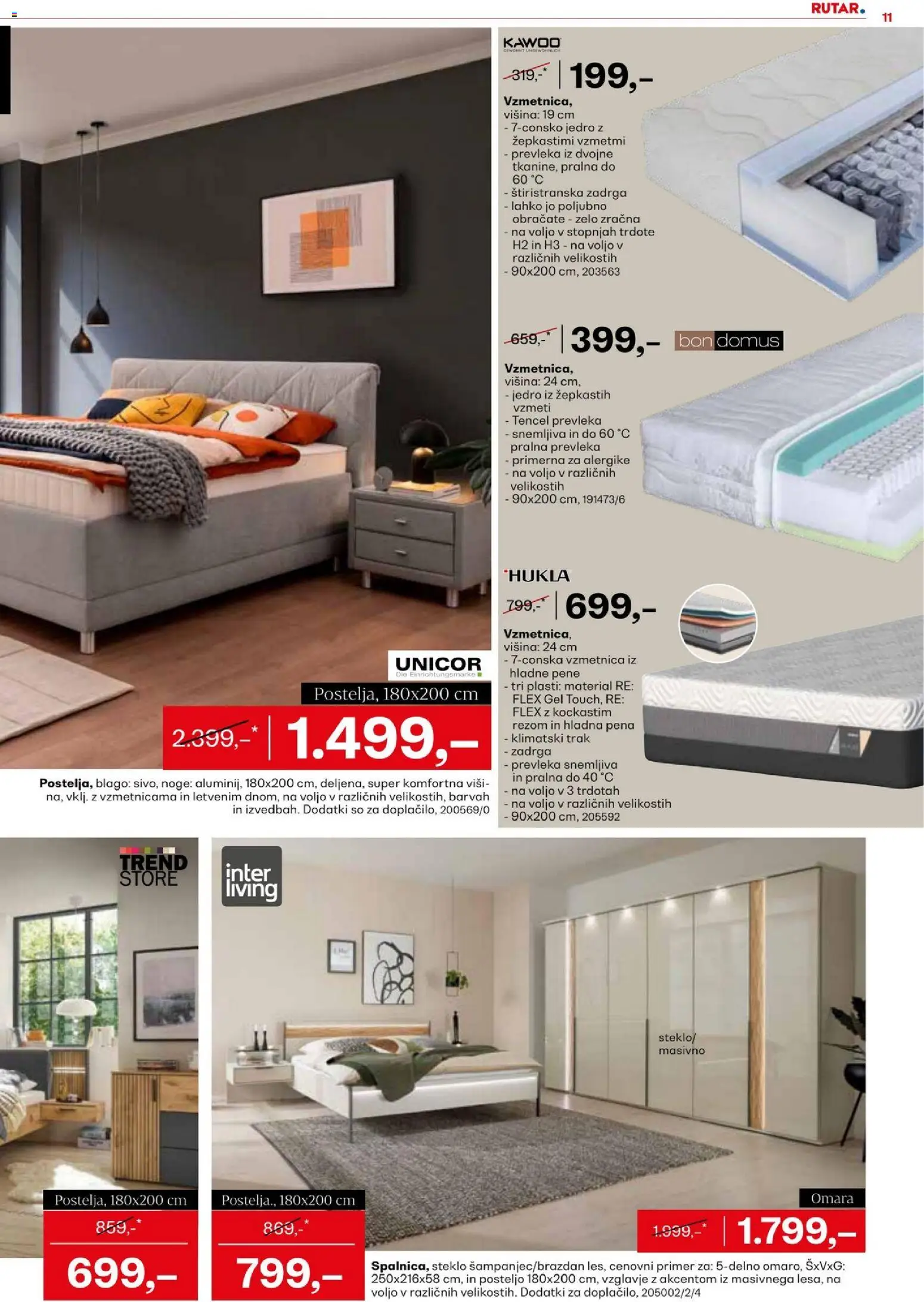 Novi Rutar katalog ponudbe – veljaven od 05.08.2026 | Stran: 11 | Izdelki: Postelja, Vzmetnica, Prevleka, Omara