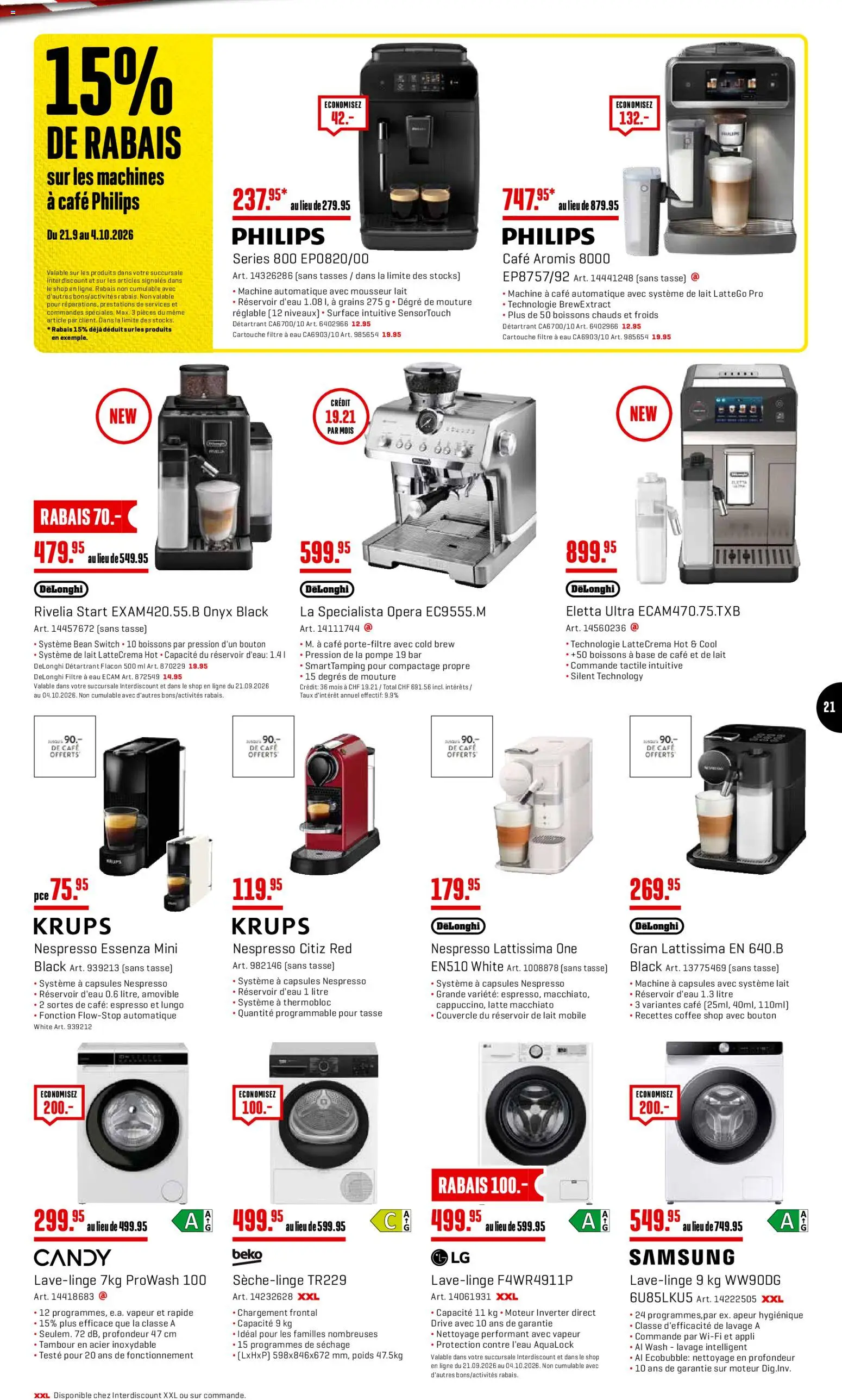 Interdiscount aktionen FR – gültig ab 21.09.2026 | Seite: 21 | Produkte: Krups, Samsung, Philips
