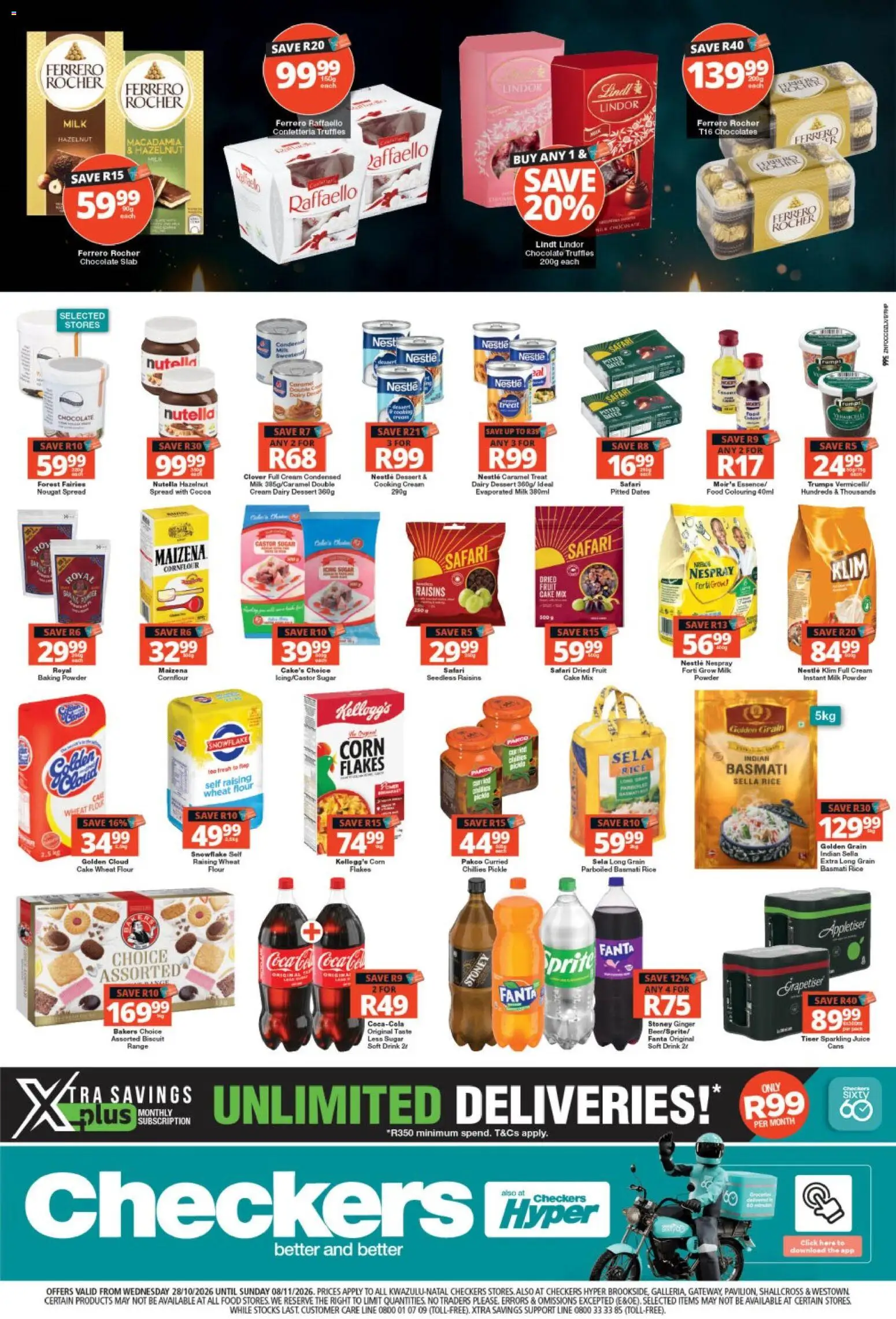 New Checkers catalogue – valid from 28/10/2026 | Page: 2 | Products: Juice, Flakes, Raisins, Caramel