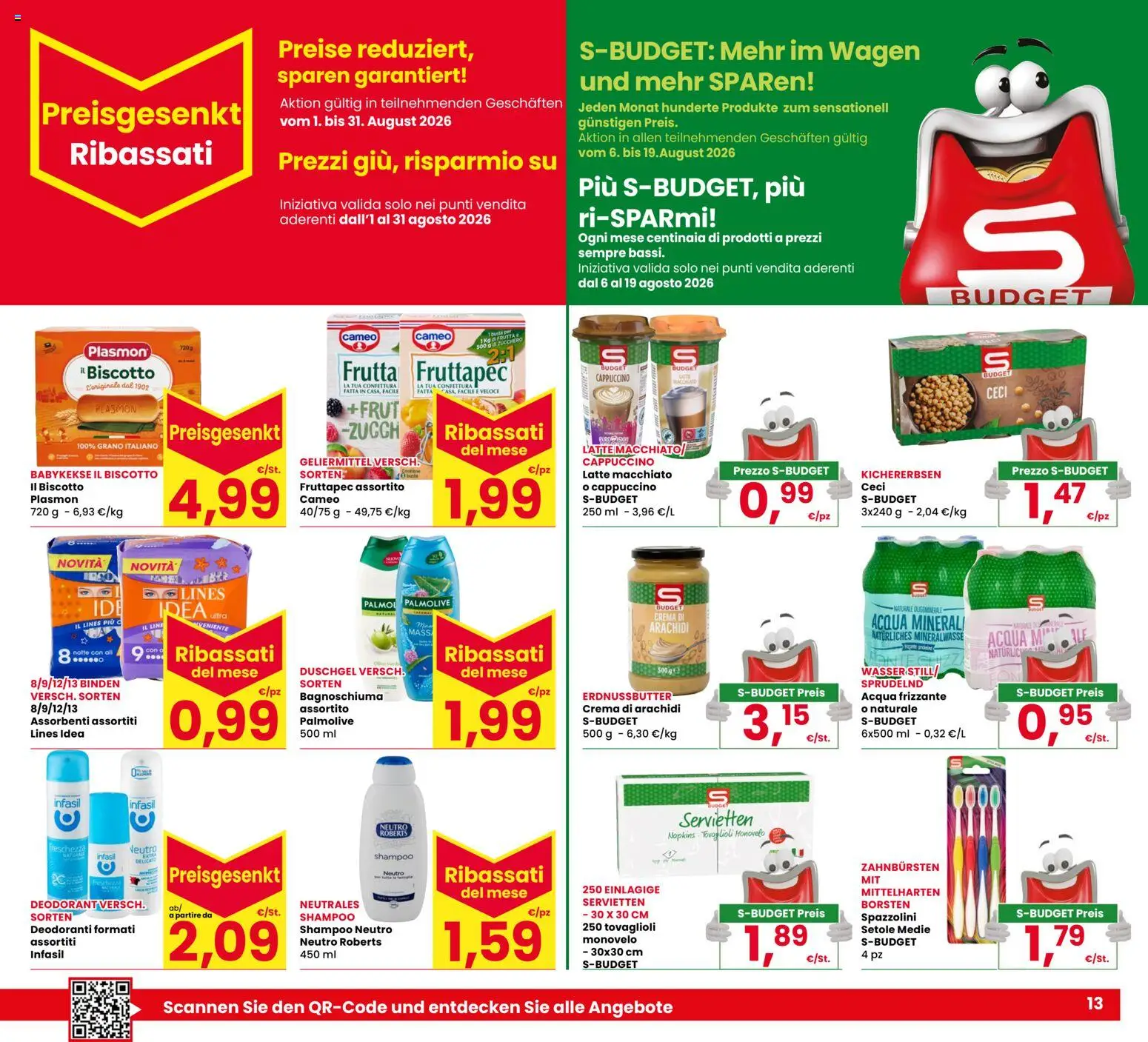 Volantino Eurospar del 06/08/2026 | Pagina: 13 | Prodotti: Crema, Ceci, Frutta, Latte