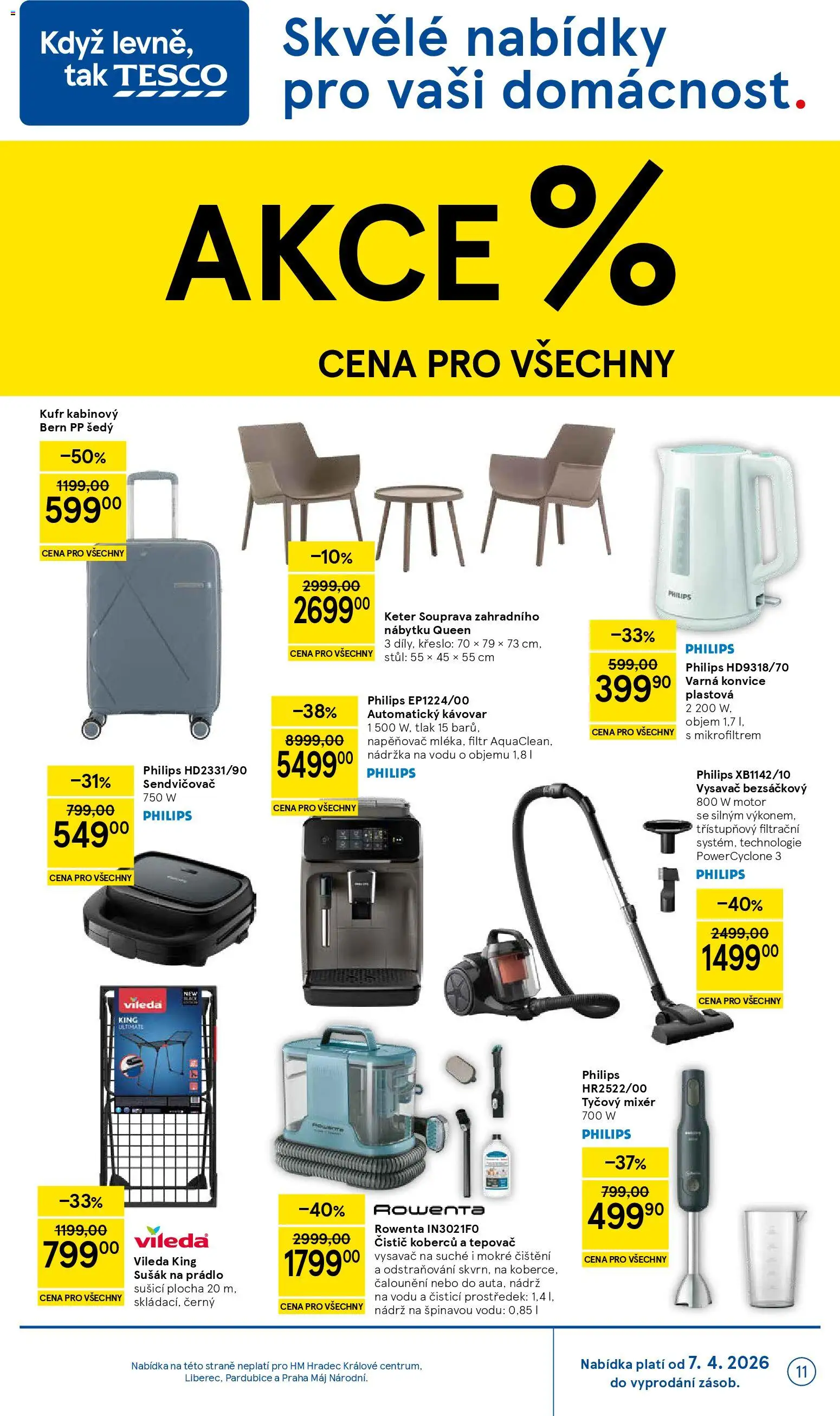 Tesco leták - Hypermarket od 07.04.2026 | Strana: 11 | Produkty: Kufr, Konvice, Mixér, Stůl