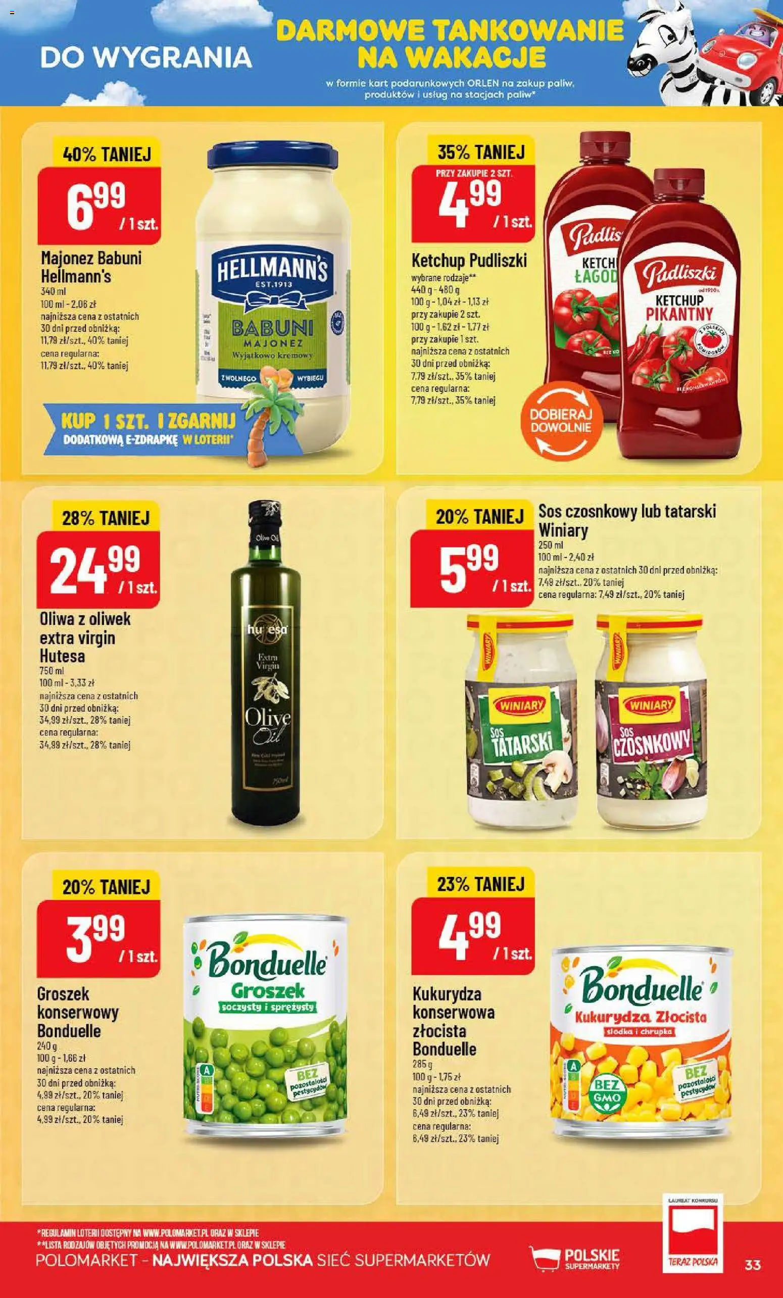 POLOmarket gazetka od 15.07.2026 | Strona: 33 | Produkty: Groszek, Oliwa z oliwek, Oliwa z oliwek extra virgin, Majonez