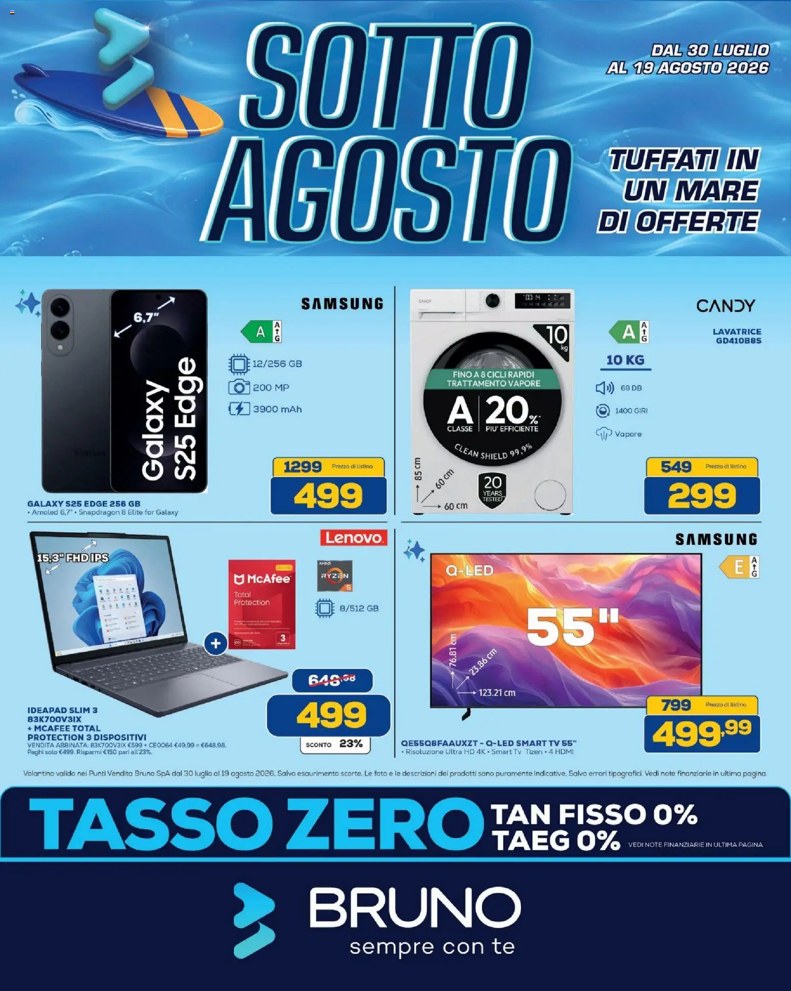 Volantino BRUNO del 30/07/2026 | Pagina: 1 | Prodotti: Tè, smart TV, Lavatrice, TV